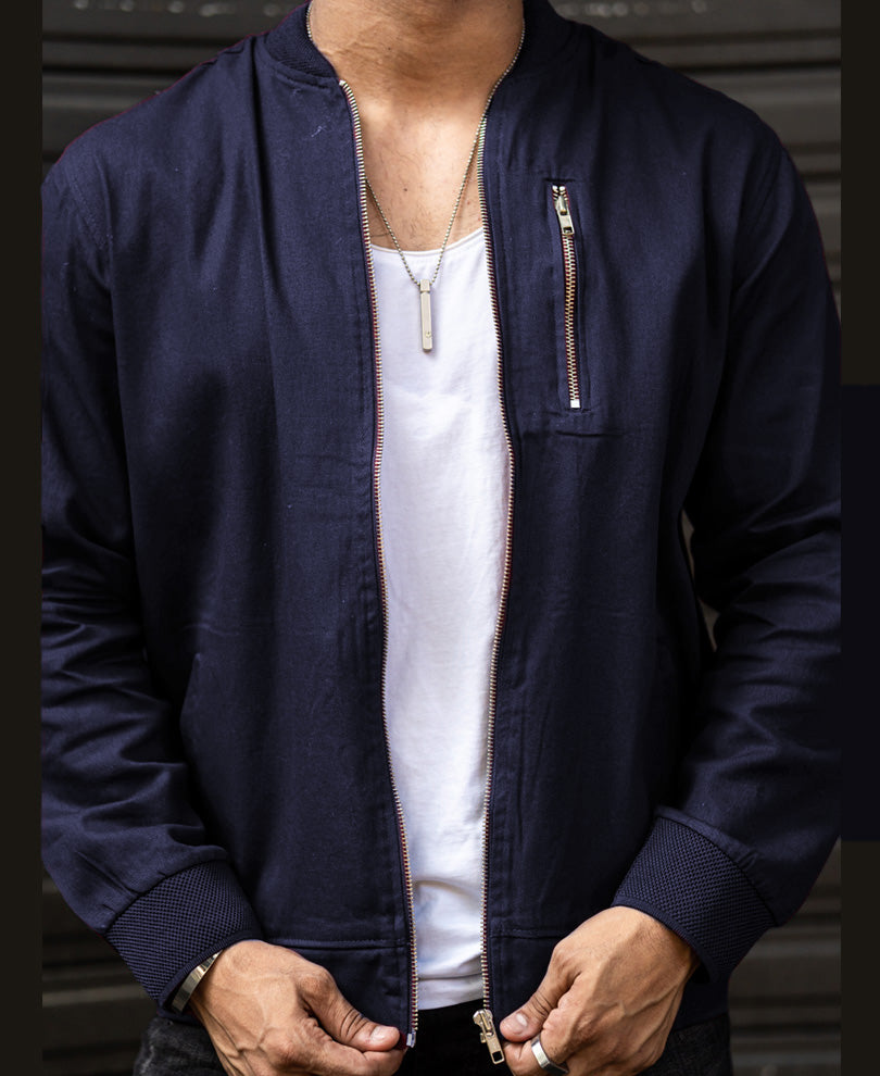 Navy Blue Cotton Bomber Jacket