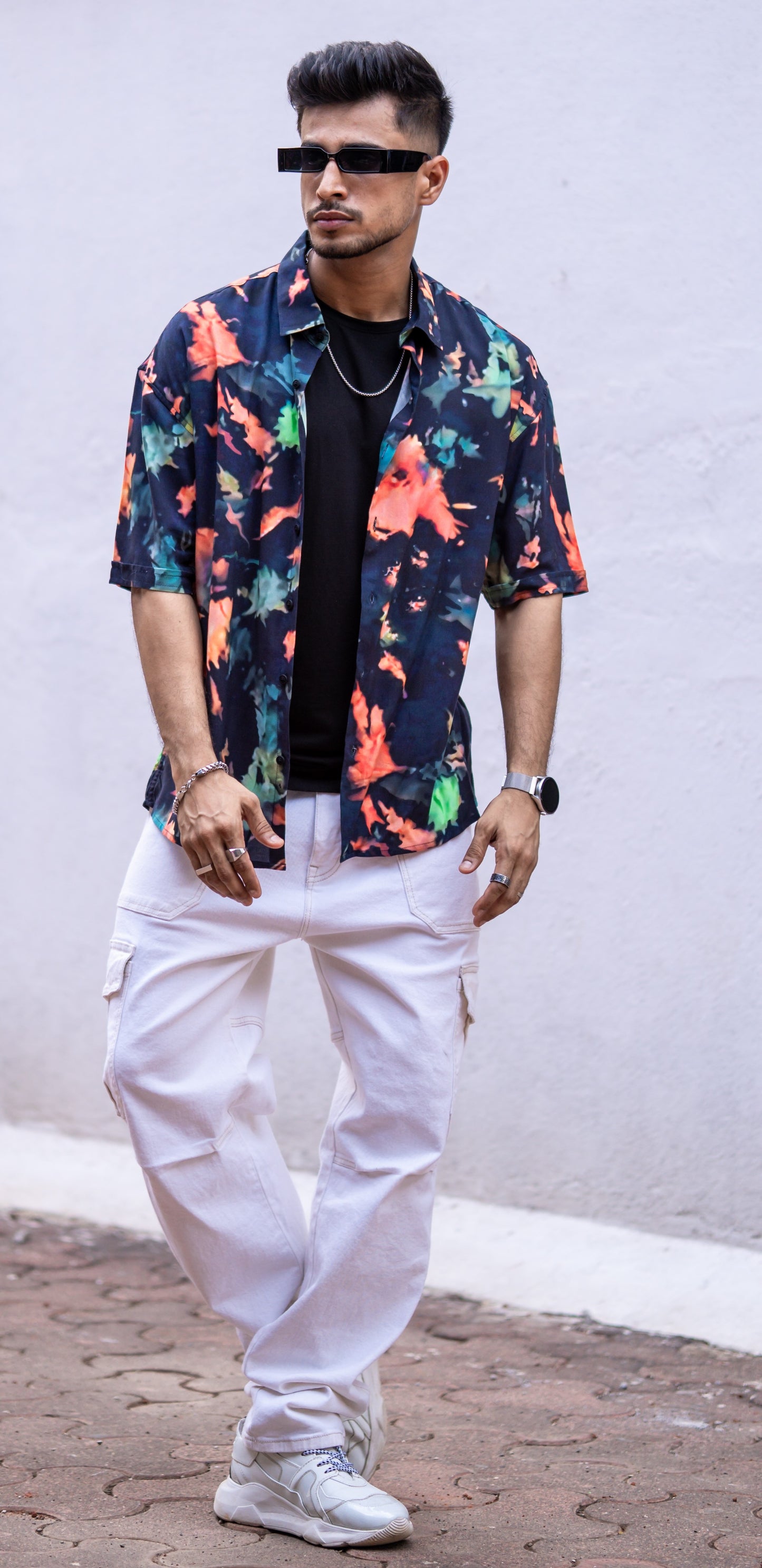 Orange Tie Dye Print Oversize Drop Shoulder Shirt
