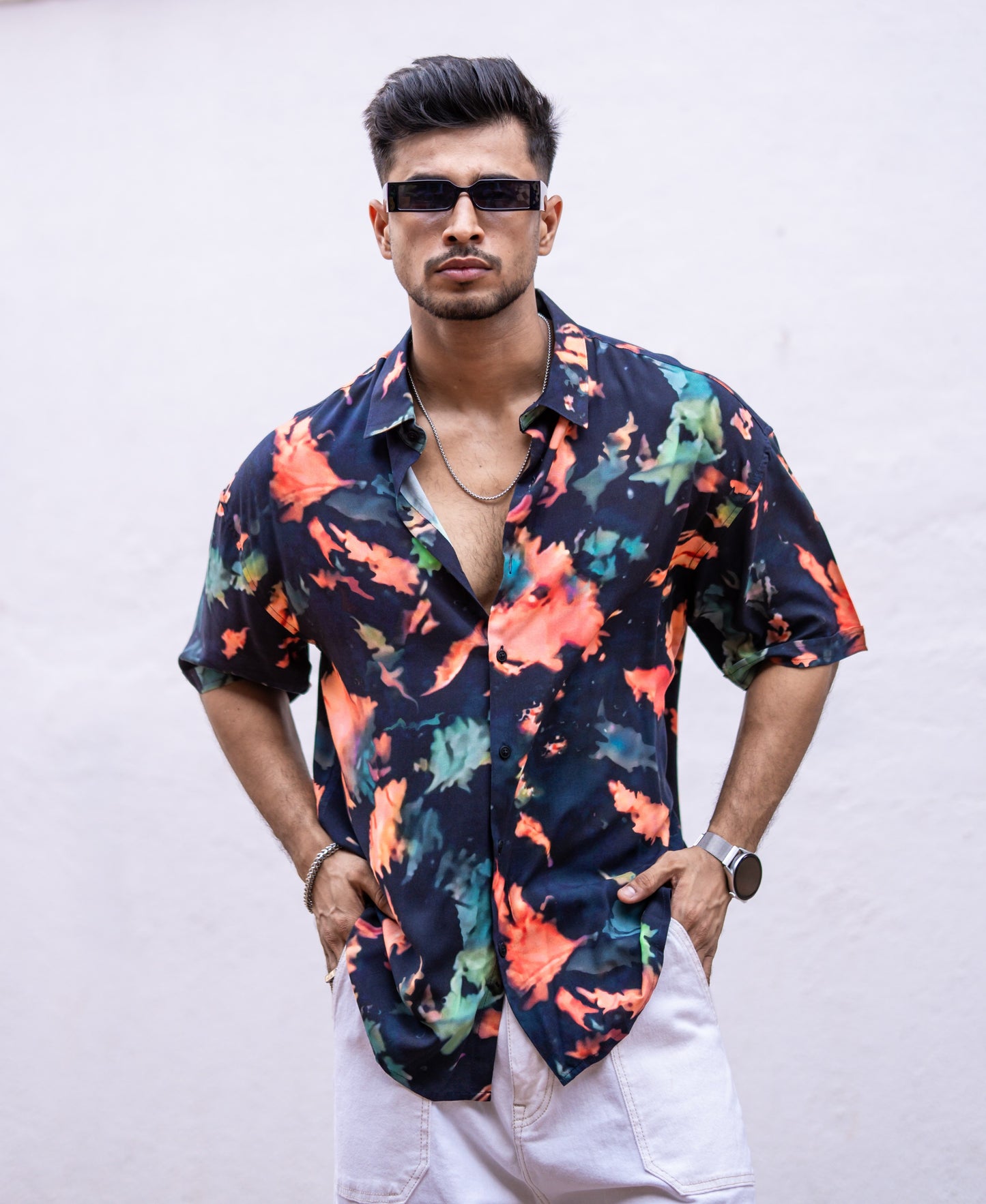 Orange Tie Dye Print Oversize Drop Shoulder Shirt