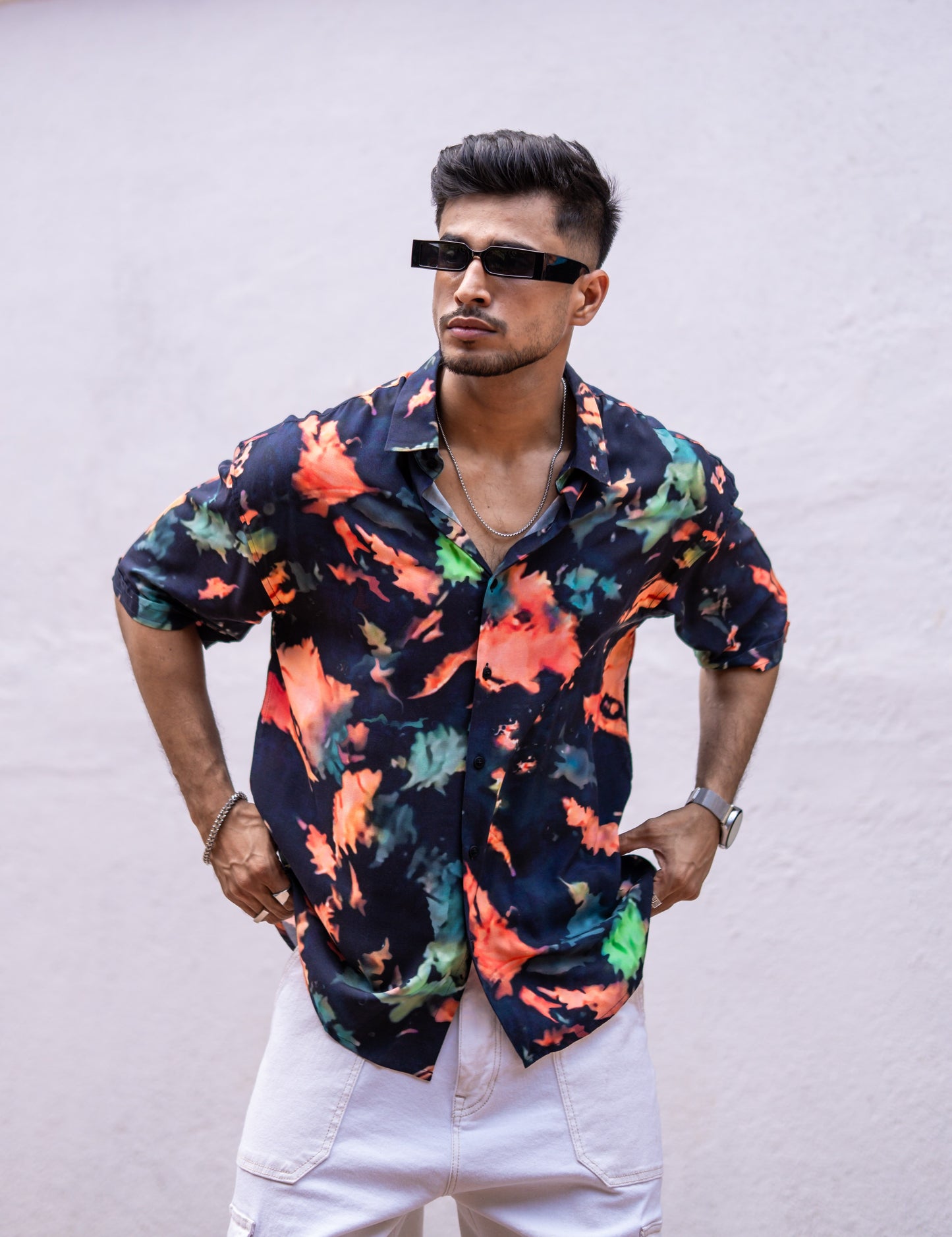 Orange Tie Dye Print Oversize Drop Shoulder Shirt