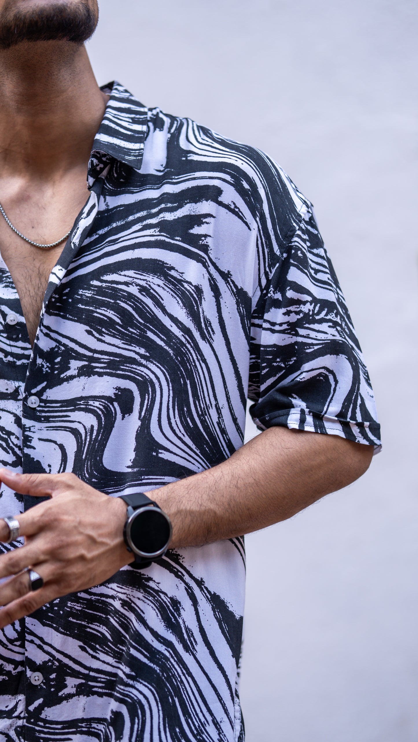 Black Abstract Print Oversize Drop Shoulder Shirt