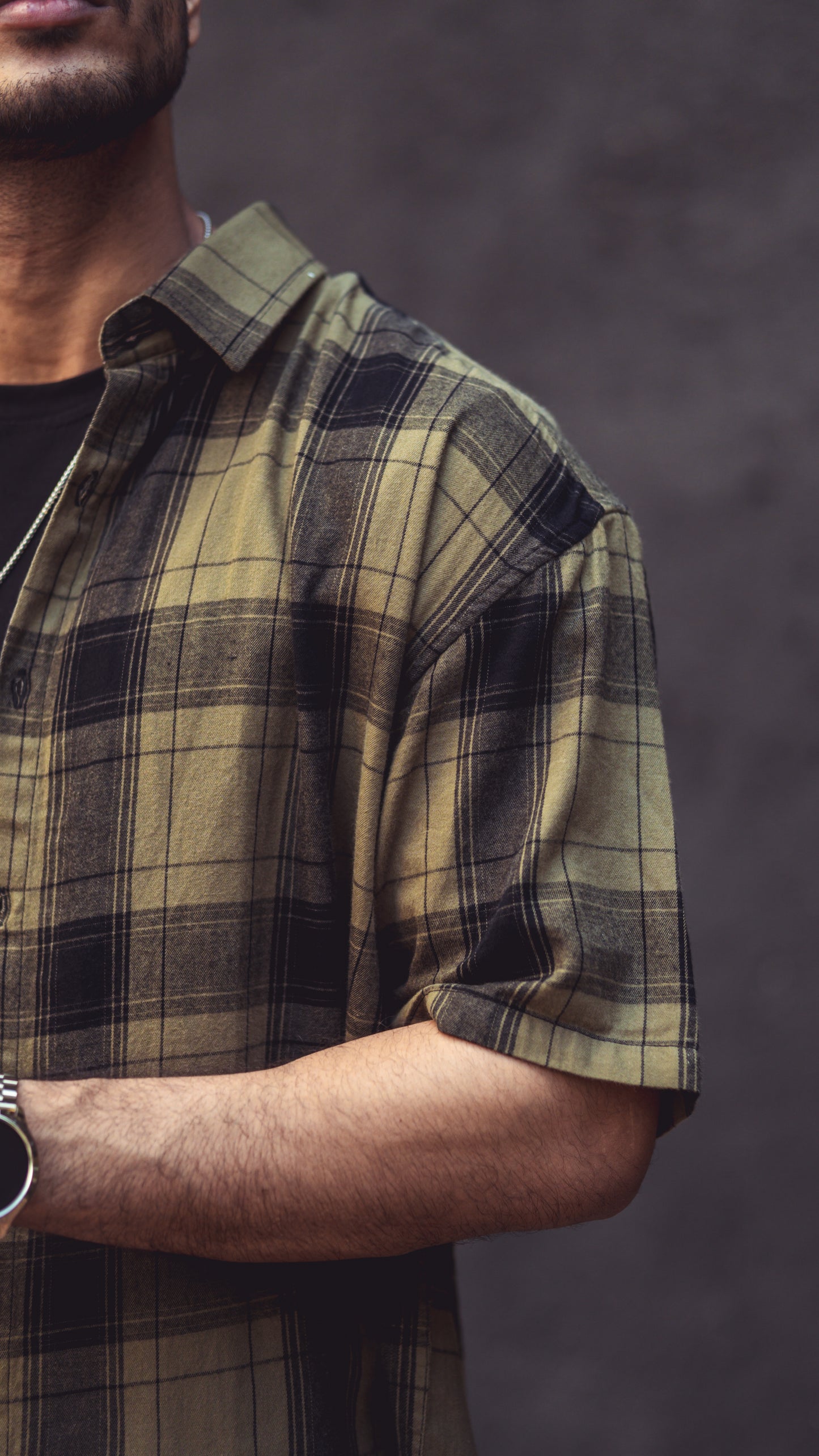 Olive Green Checks Print Shirt