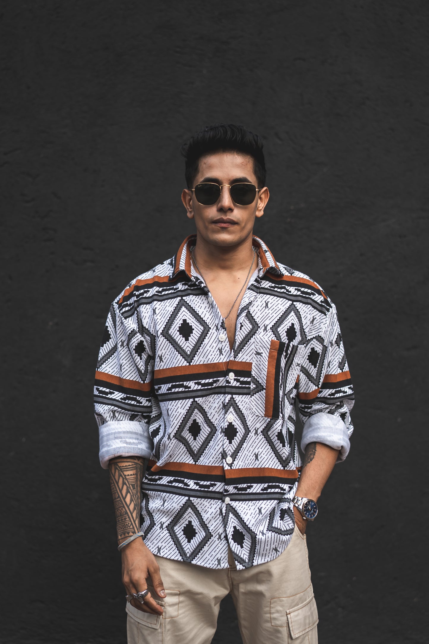 The Azure Geometric Button-Up Shirt: Where Style Meets Sophistication