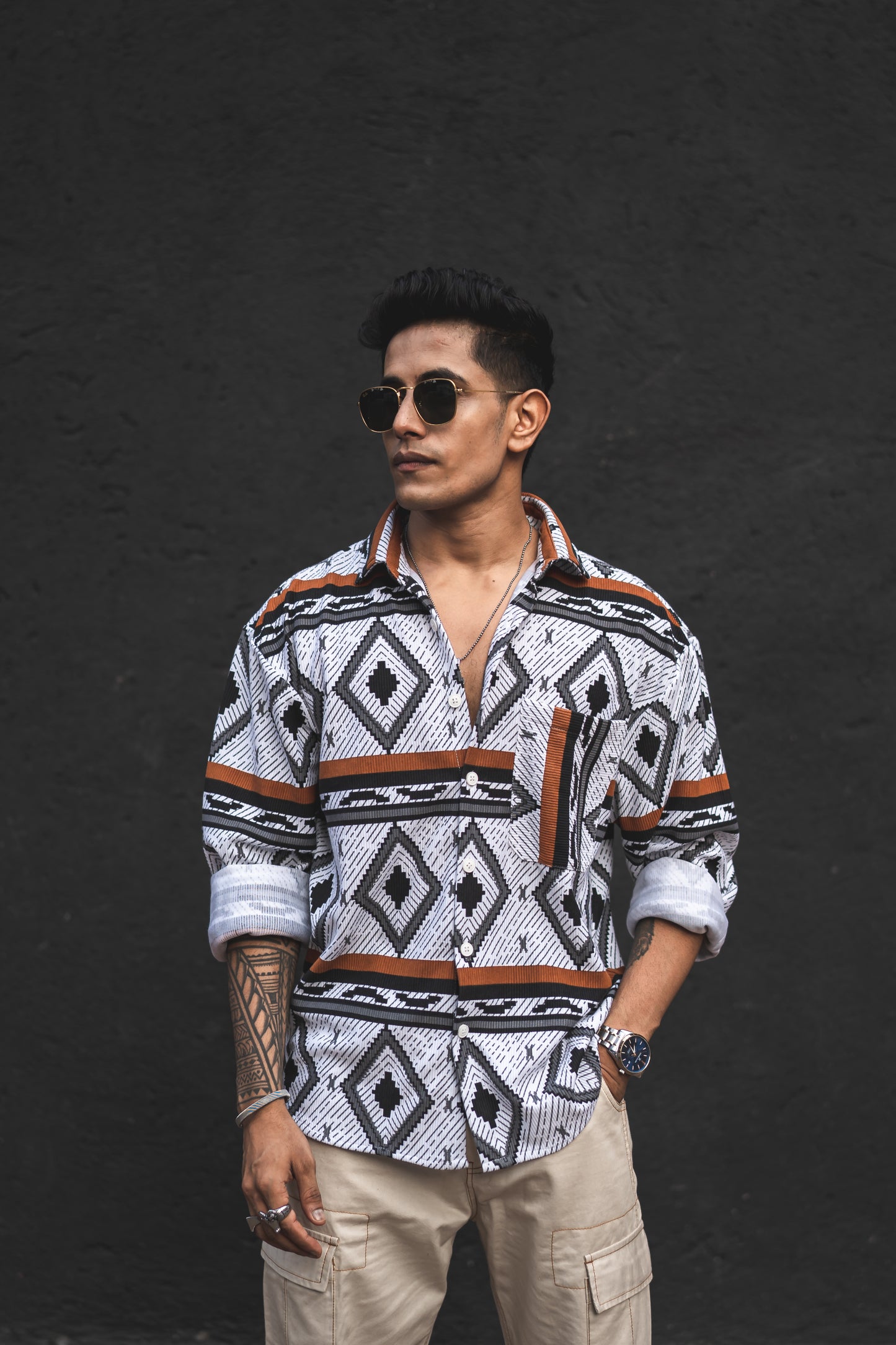 The Azure Geometric Button-Up Shirt: Where Style Meets Sophistication