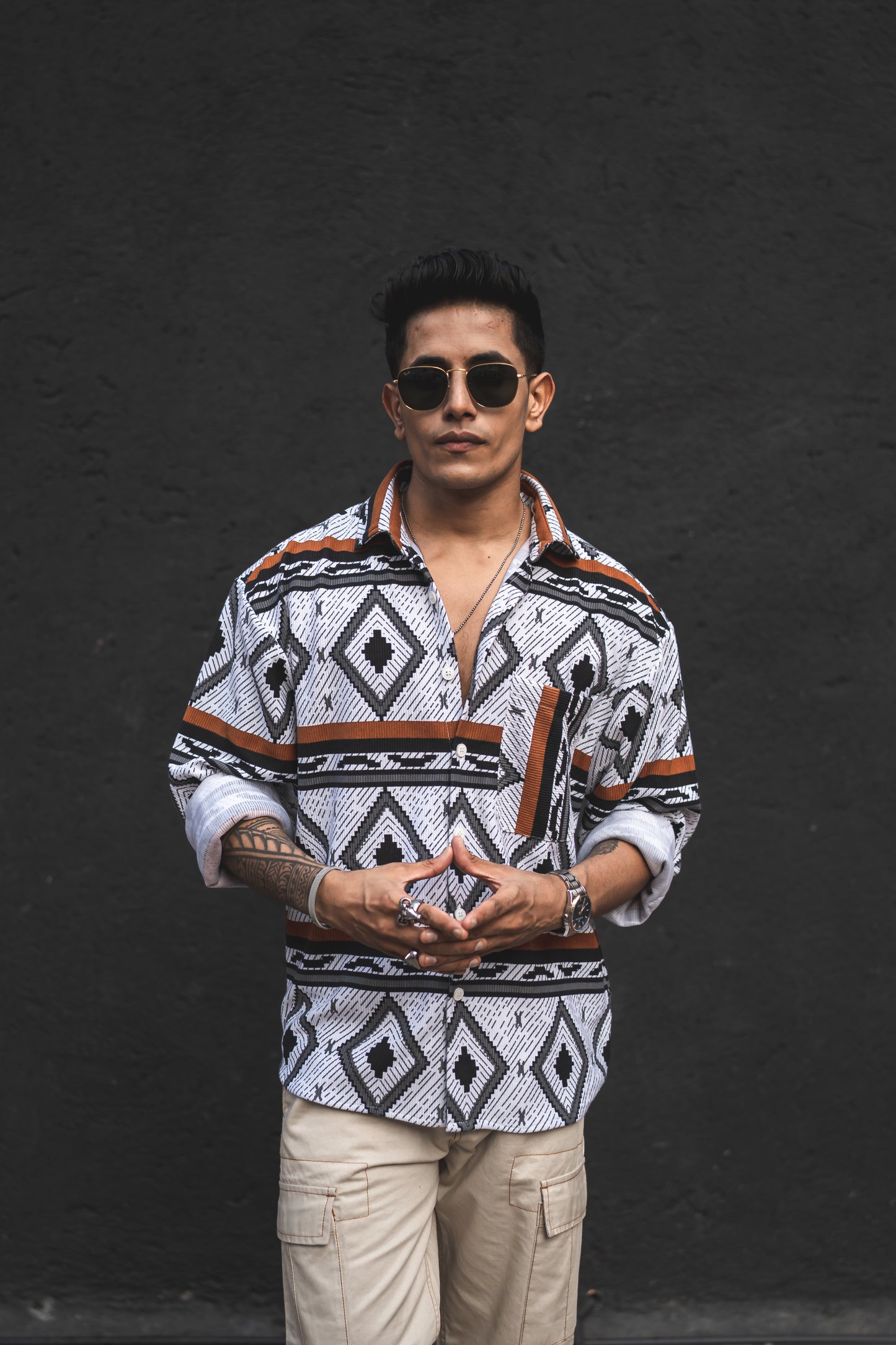 The Azure Geometric Button-Up Shirt: Where Style Meets Sophistication