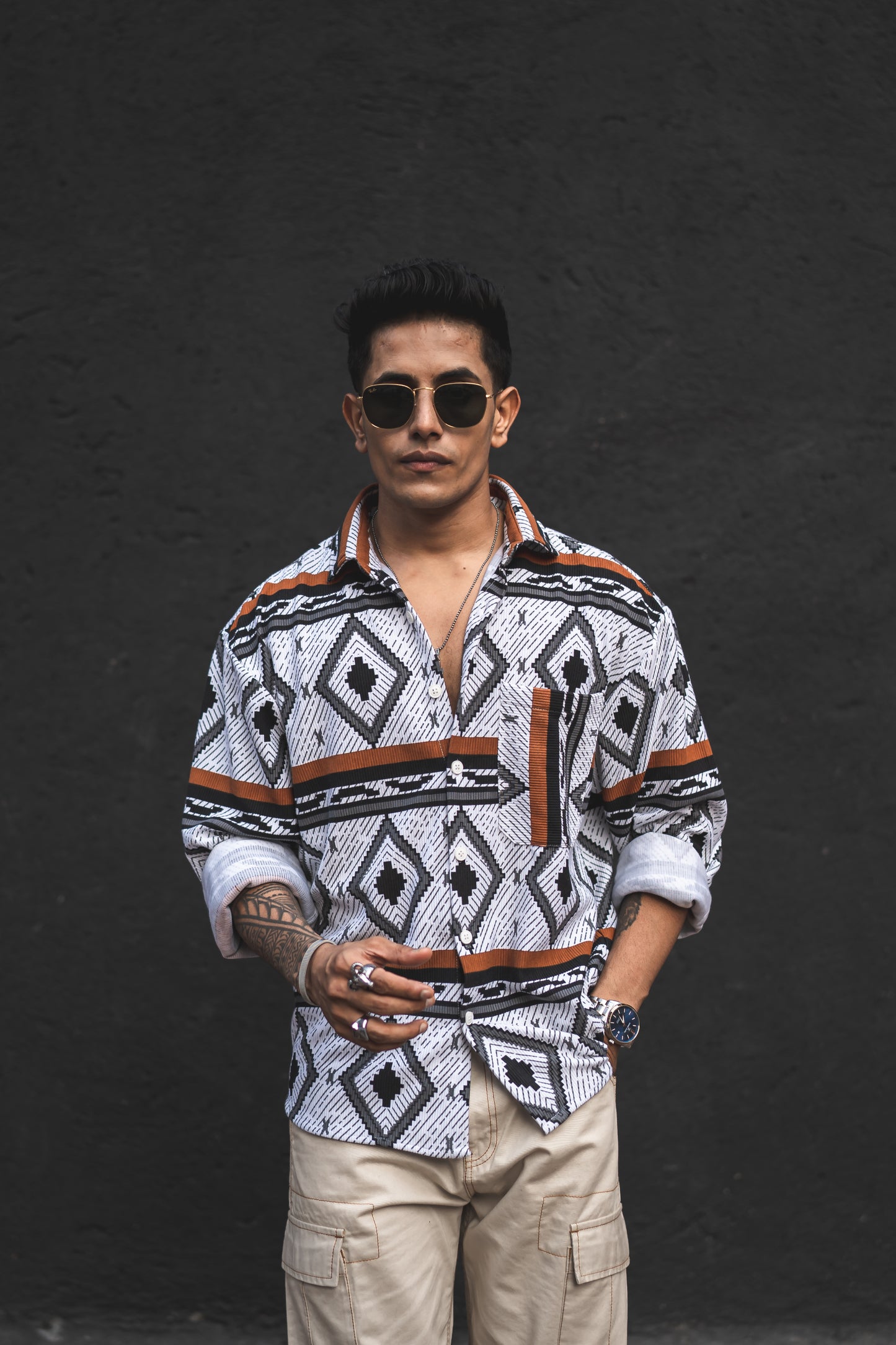 The Azure Geometric Button-Up Shirt: Where Style Meets Sophistication