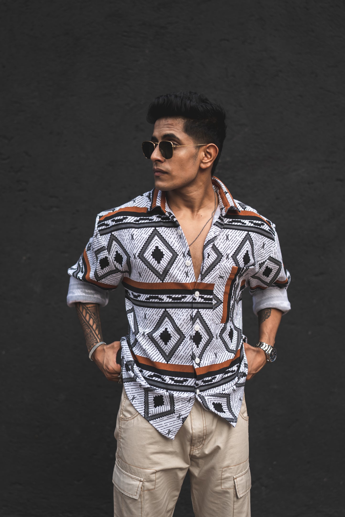 The Azure Geometric Button-Up Shirt: Where Style Meets Sophistication