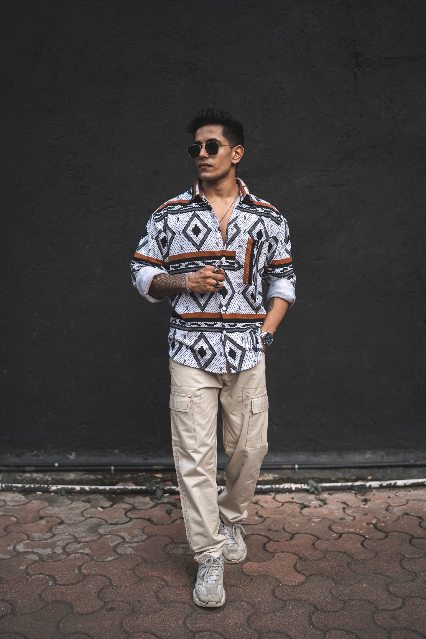 The Azure Geometric Button-Up Shirt: Where Style Meets Sophistication