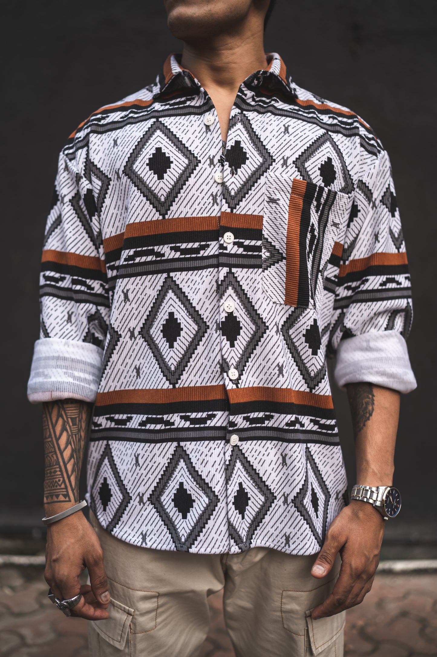 The Azure Geometric Button-Up Shirt: Where Style Meets Sophistication
