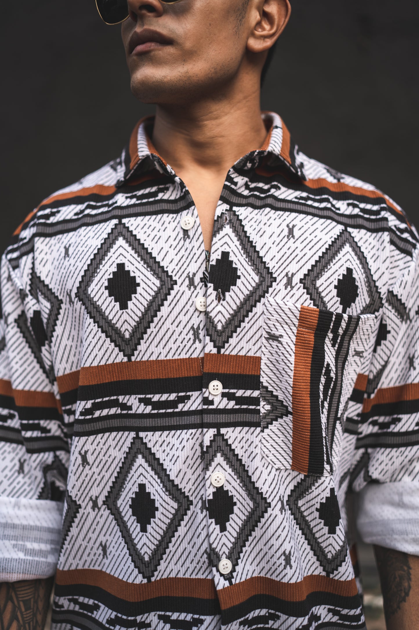 The Azure Geometric Button-Up Shirt: Where Style Meets Sophistication