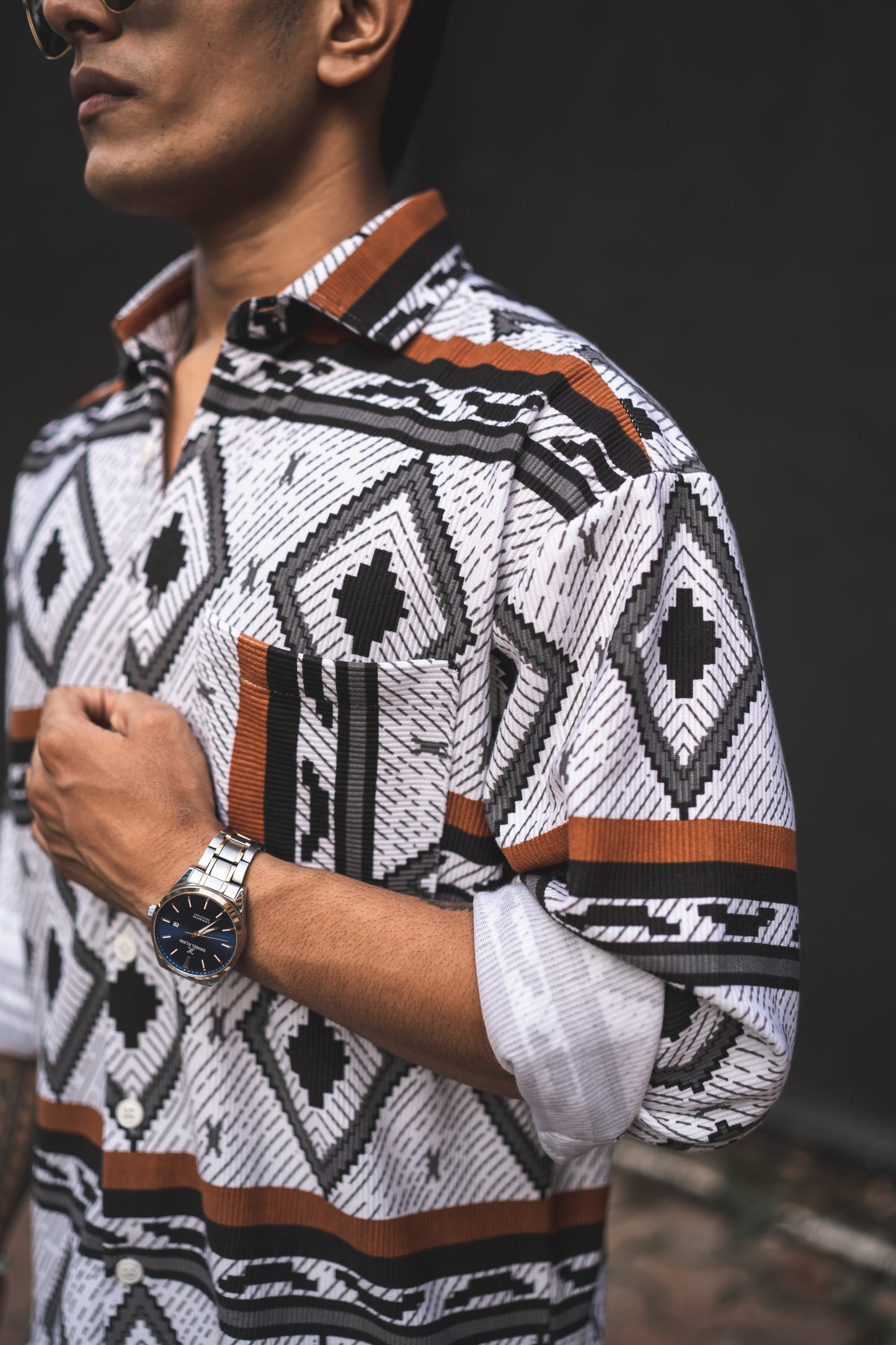 The Azure Geometric Button-Up Shirt: Where Style Meets Sophistication