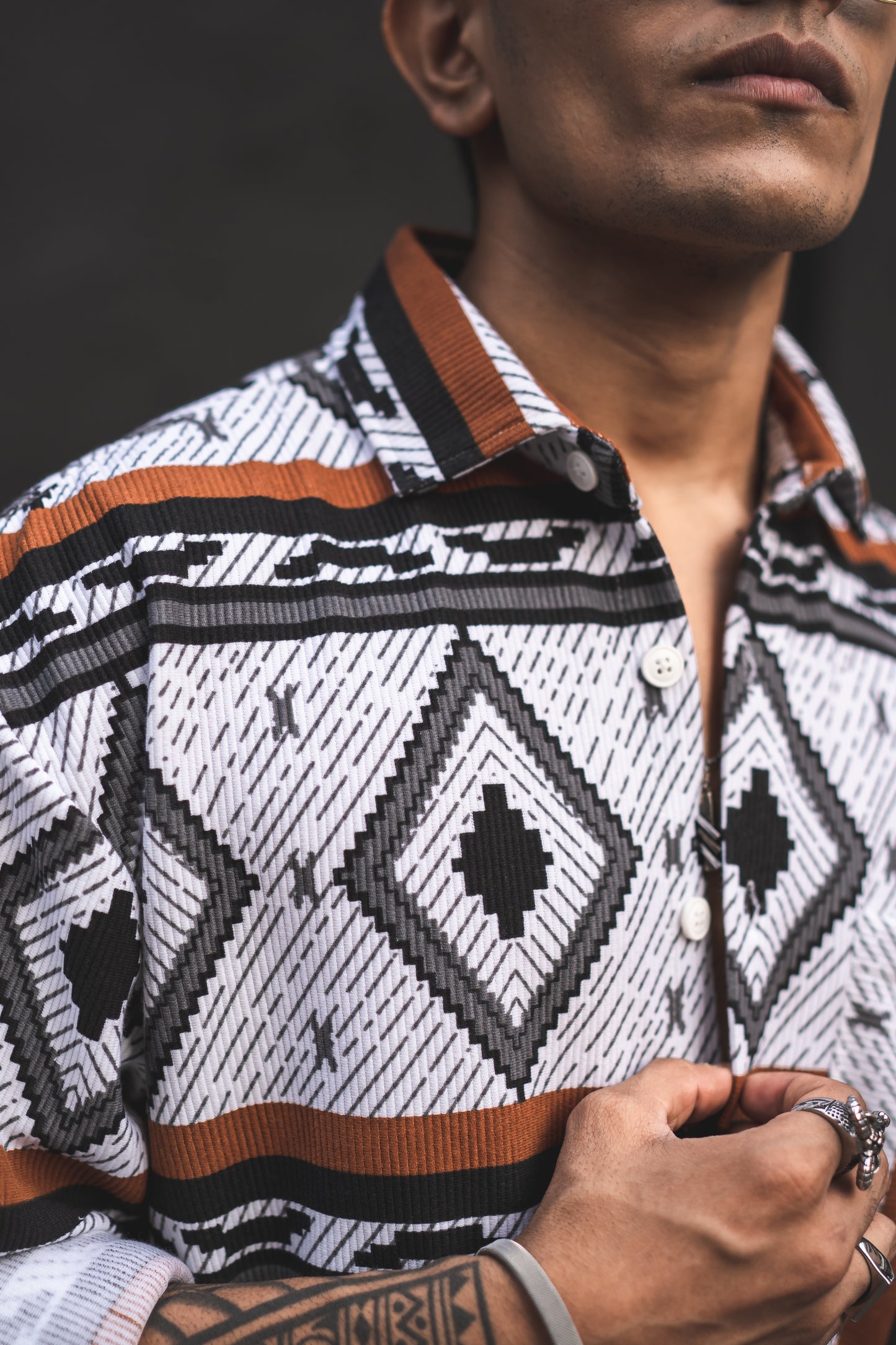 The Azure Geometric Button-Up Shirt: Where Style Meets Sophistication