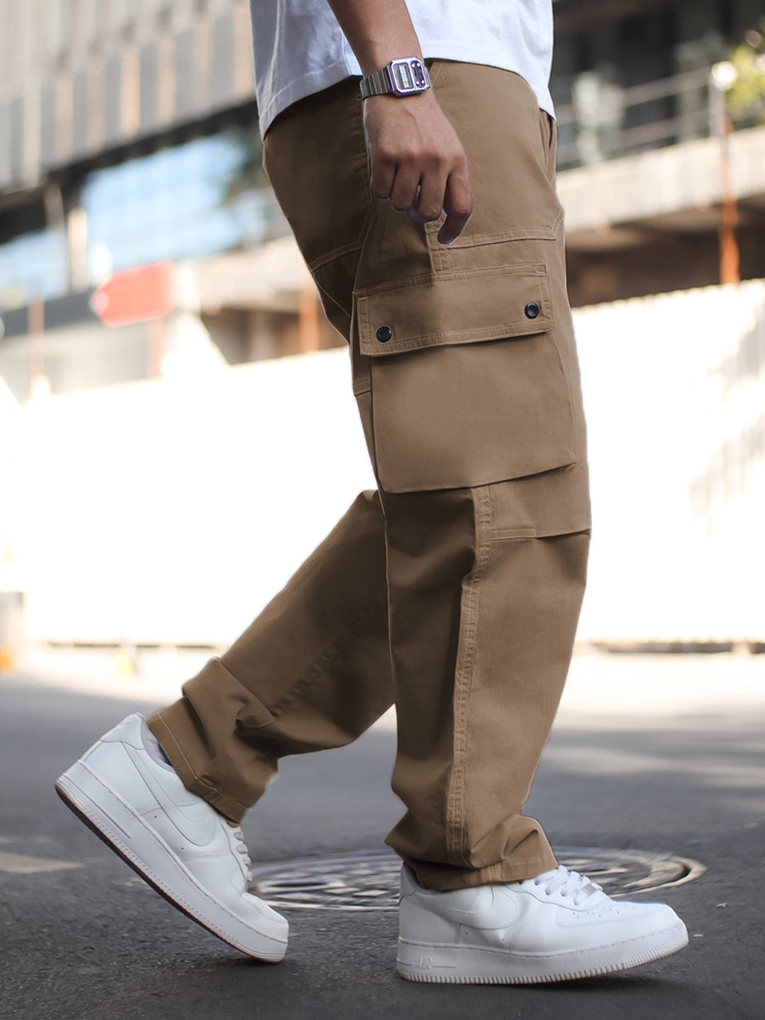Light Brown Side Pocket Baggy Fit Cargo Pant