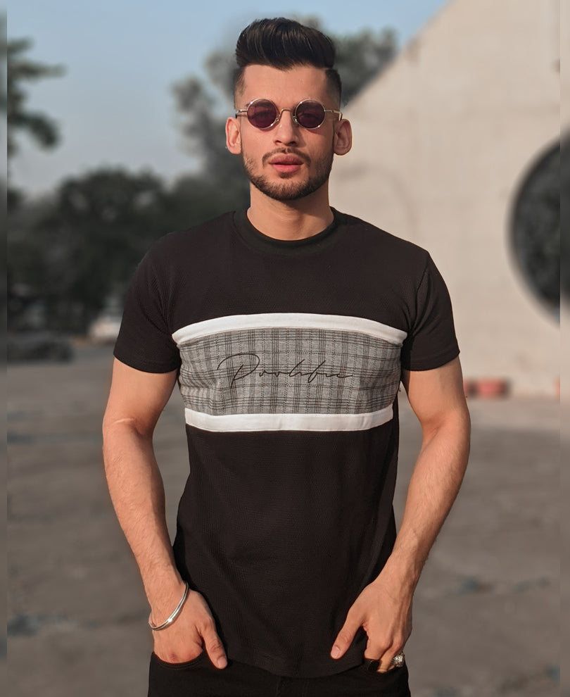 Black Tape Signature Print Half Sleeves T-Shirt