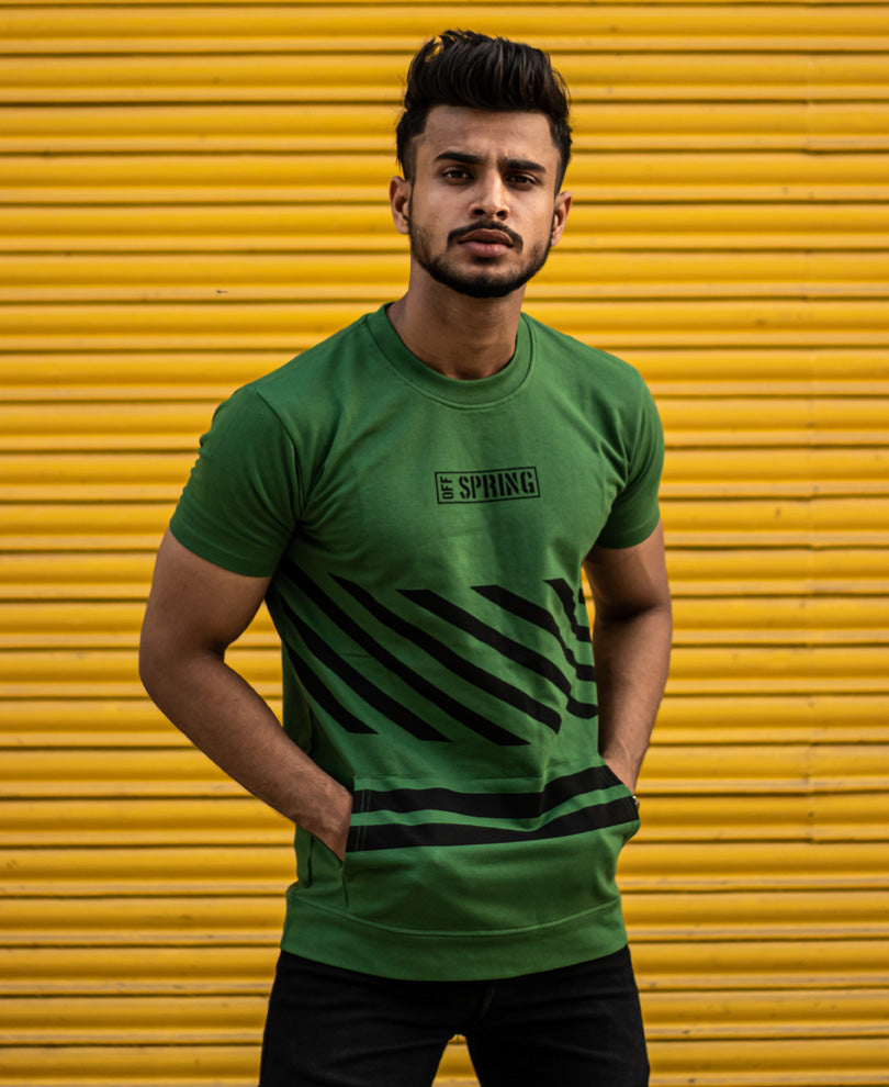 Green Off Spring Printed Half Sleeves T-Shirt