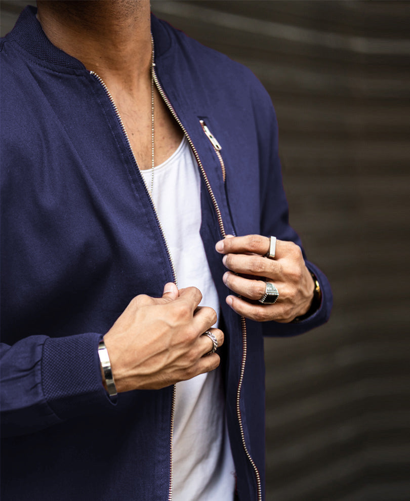 Navy Blue Cotton Bomber Jacket