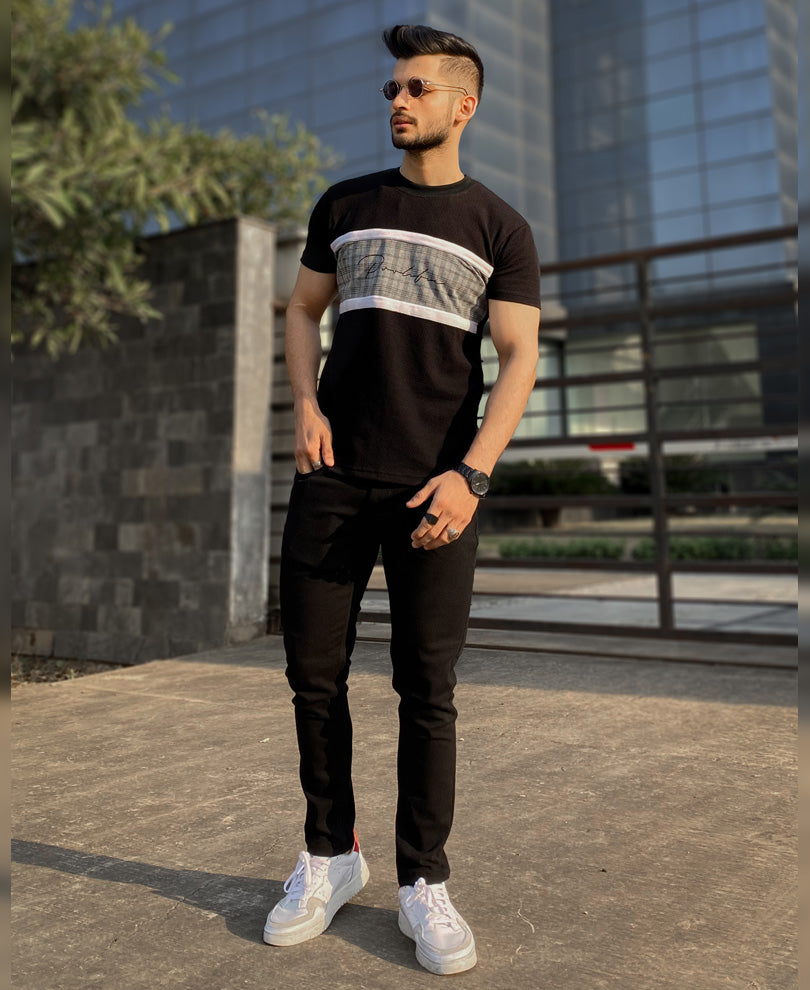 Black Tape Signature Print Half Sleeves T-Shirt