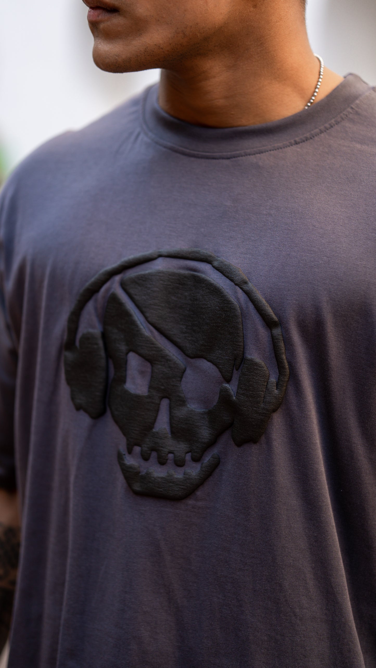 Dark Grey Lost Yourself In Music Back Print Oversize Drop Shoulder T Shirt