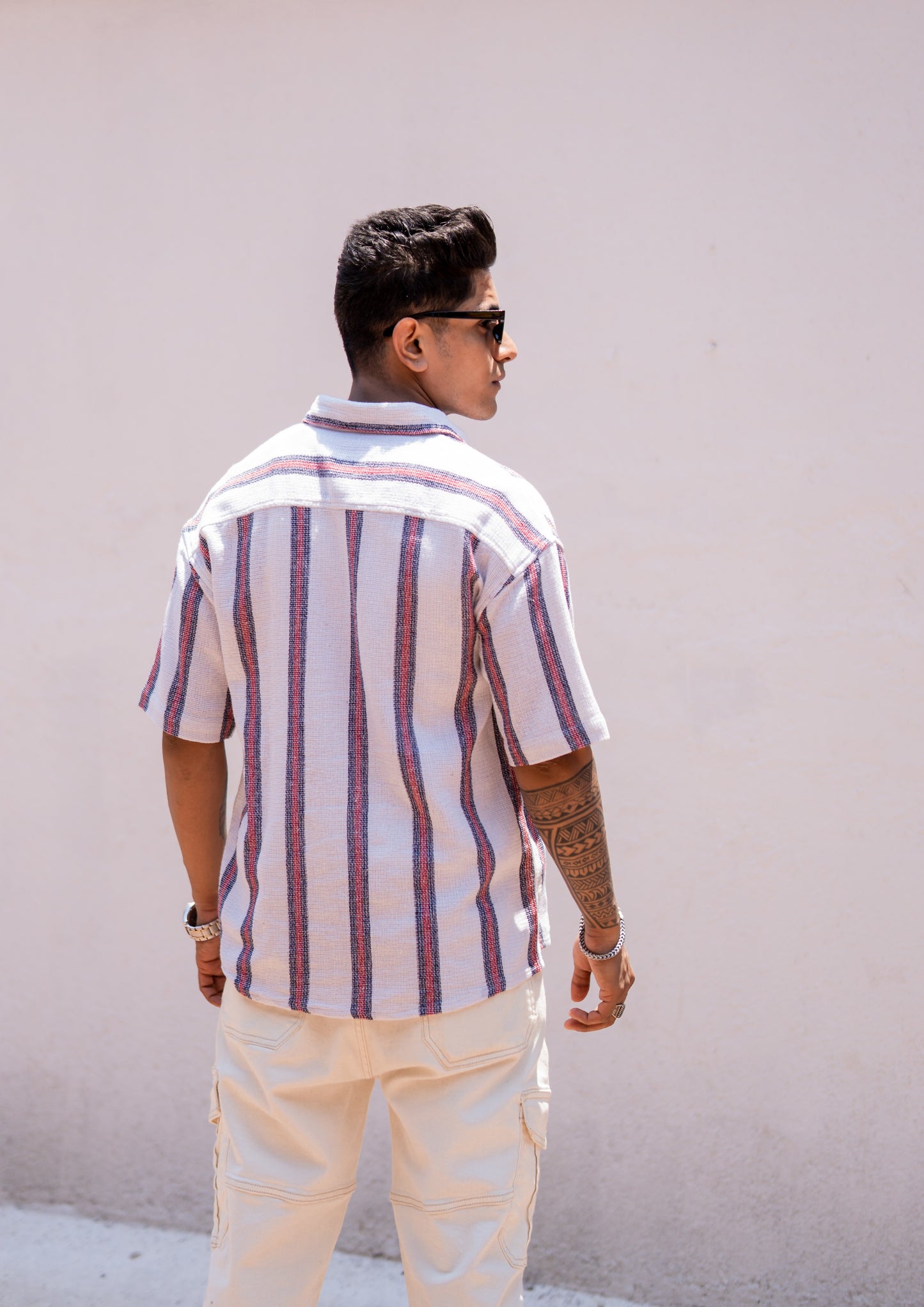 White Striped Oversize Drop Shoulder Shirt