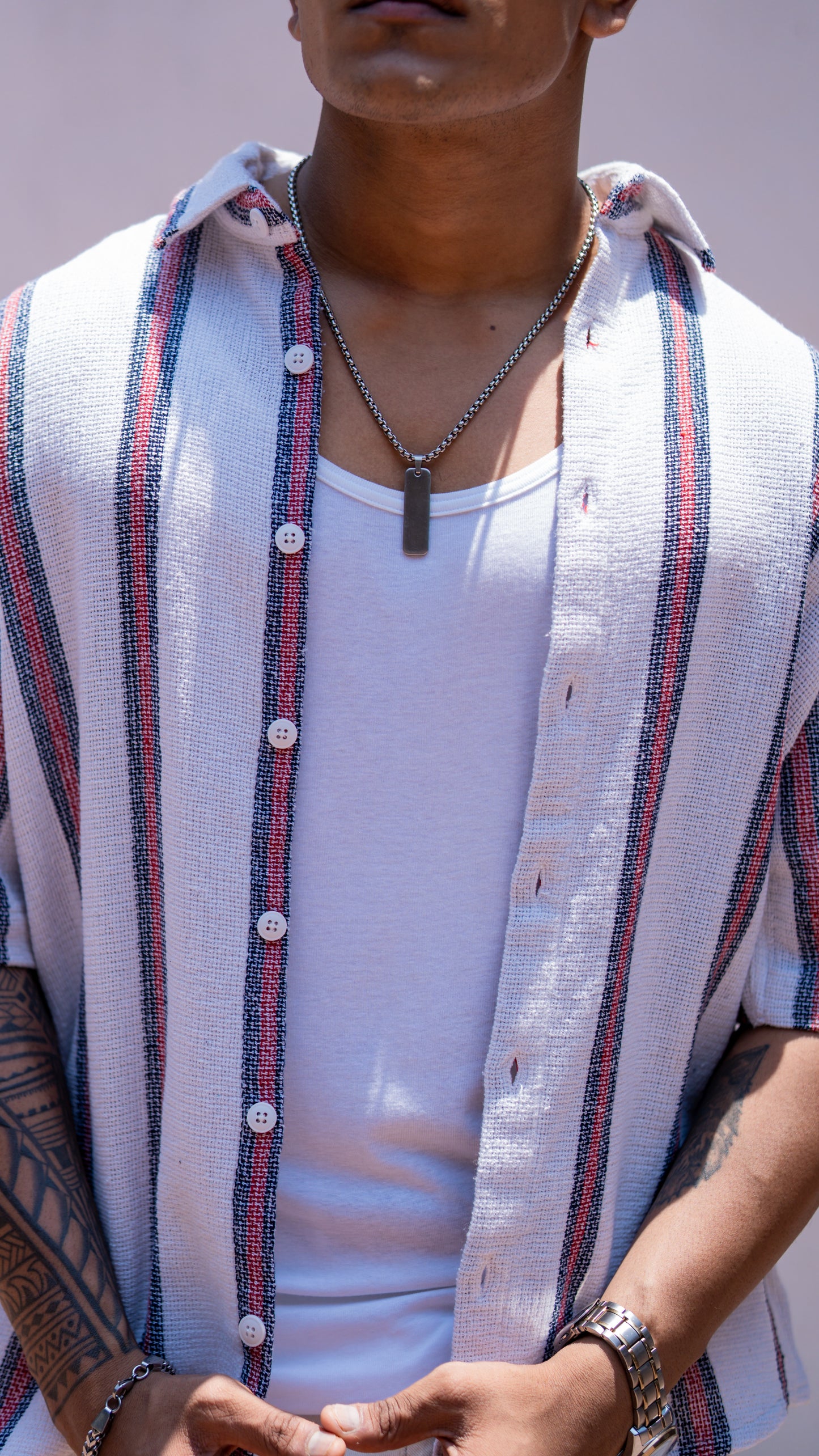 White Striped Oversize Drop Shoulder Shirt