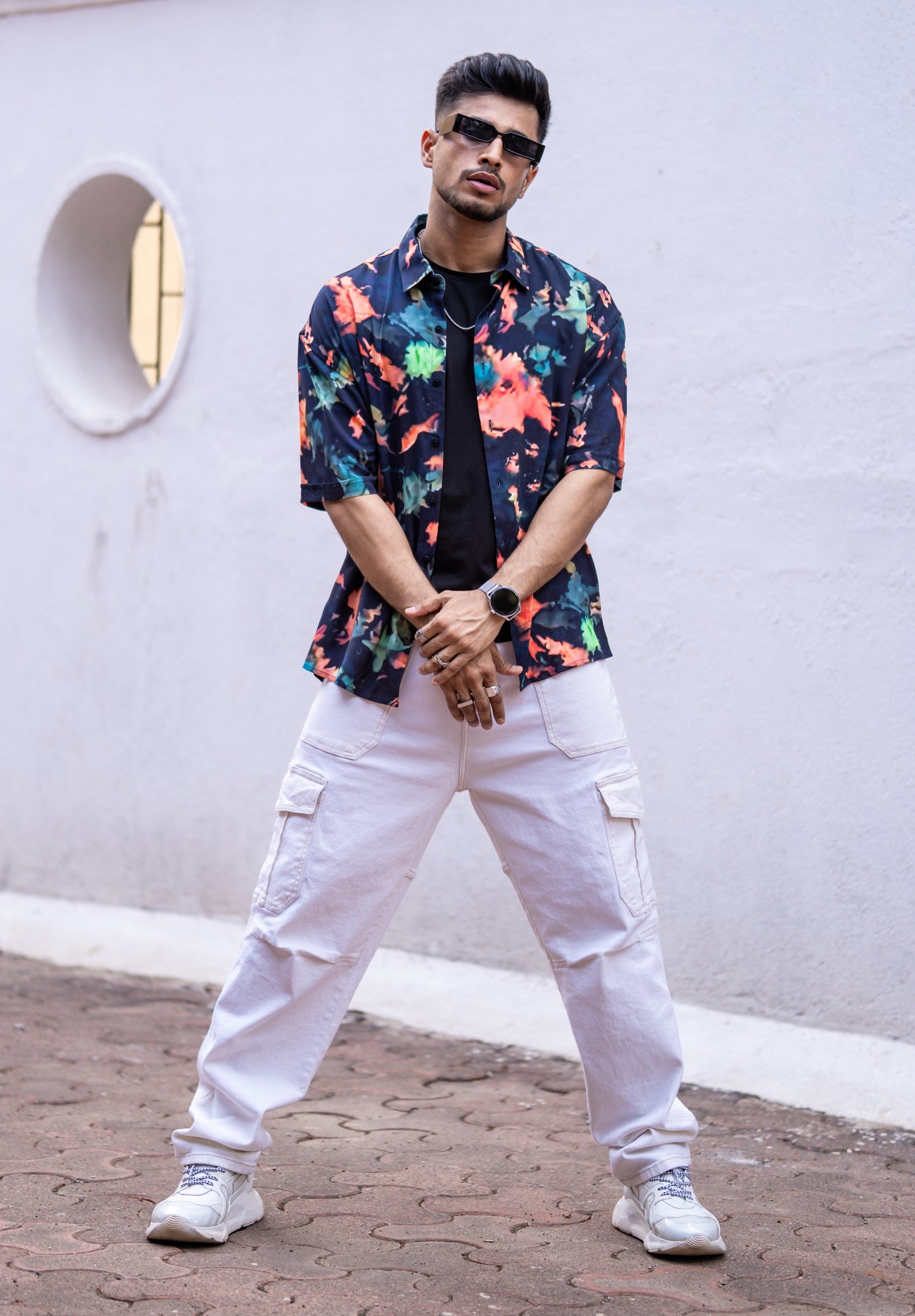 Orange Tie Dye Print Oversize Drop Shoulder Shirt