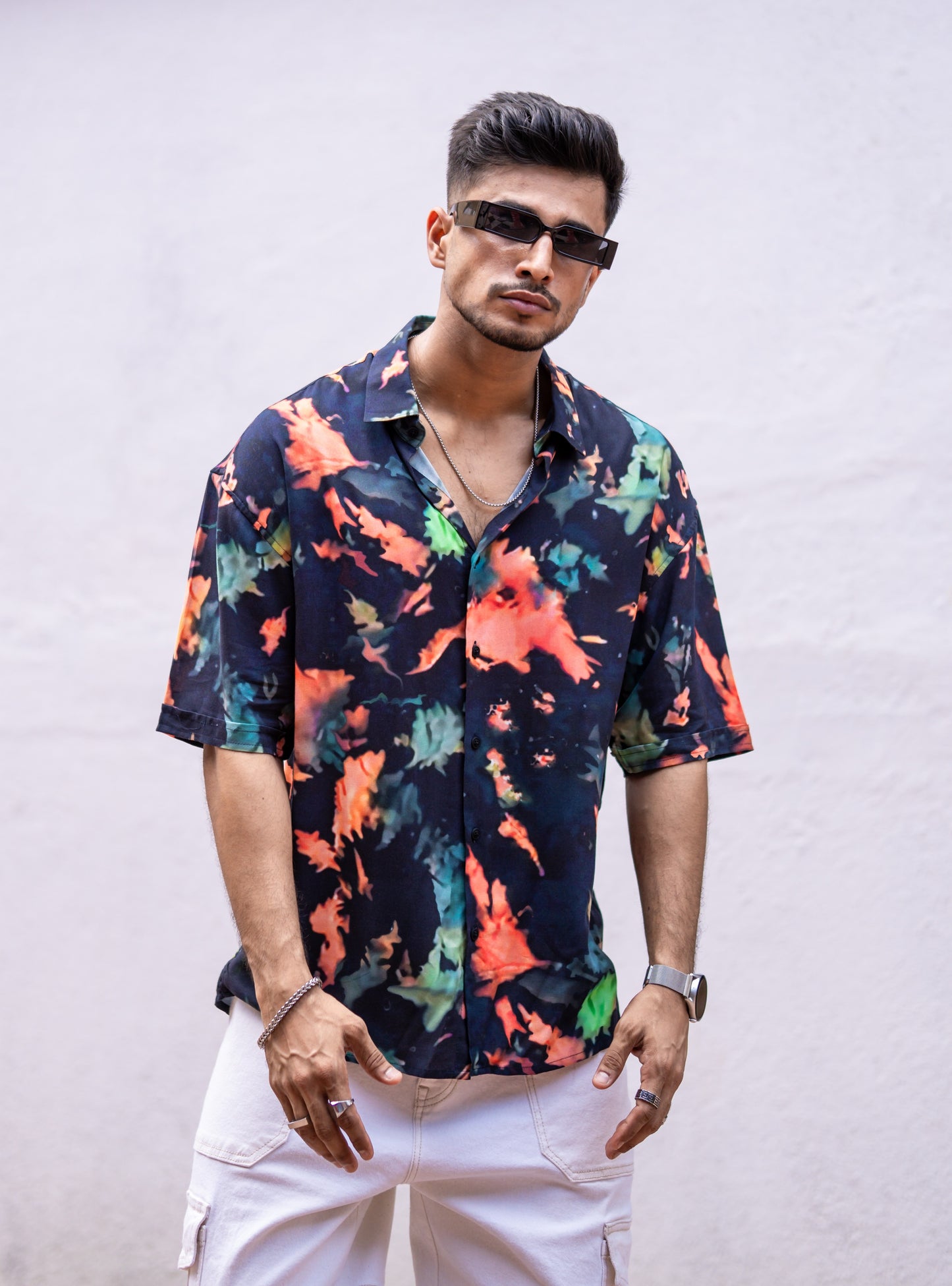 Orange Tie Dye Print Oversize Drop Shoulder Shirt