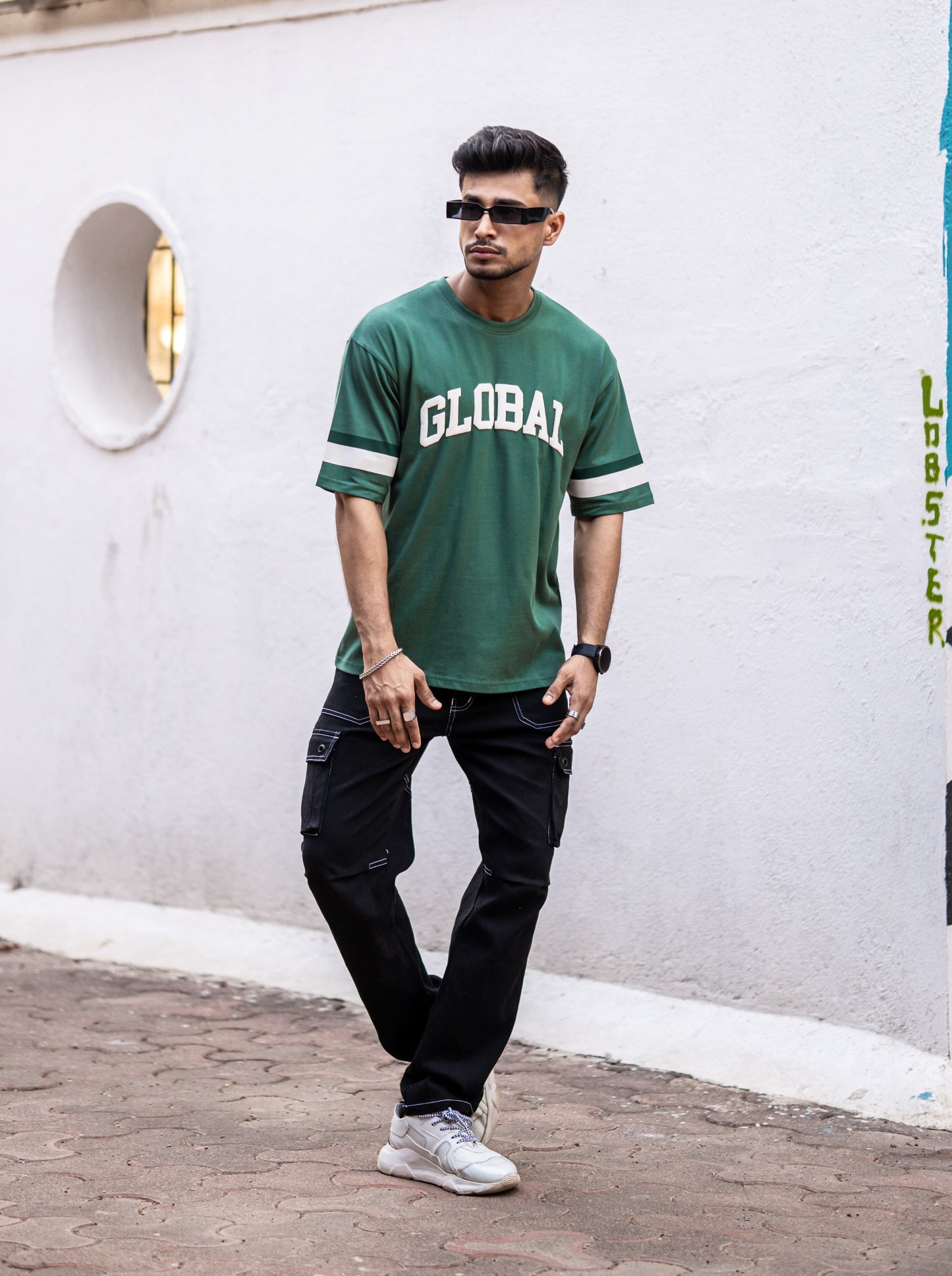 Olive Green Global Oversize Drop Shoulder T-Shirt