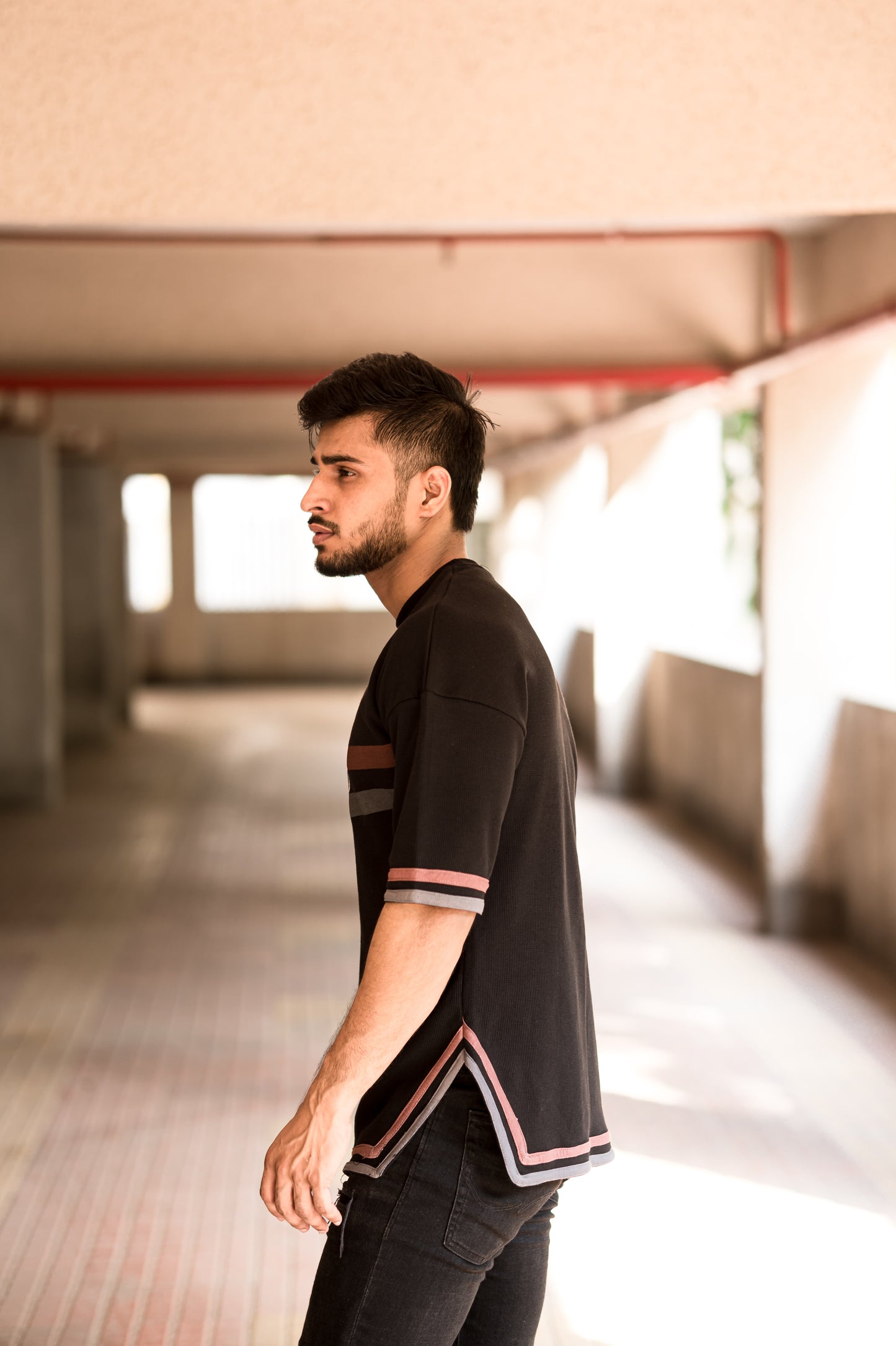 Black Deer Chest Stripe Oversize Drop Shoulder T Shirt