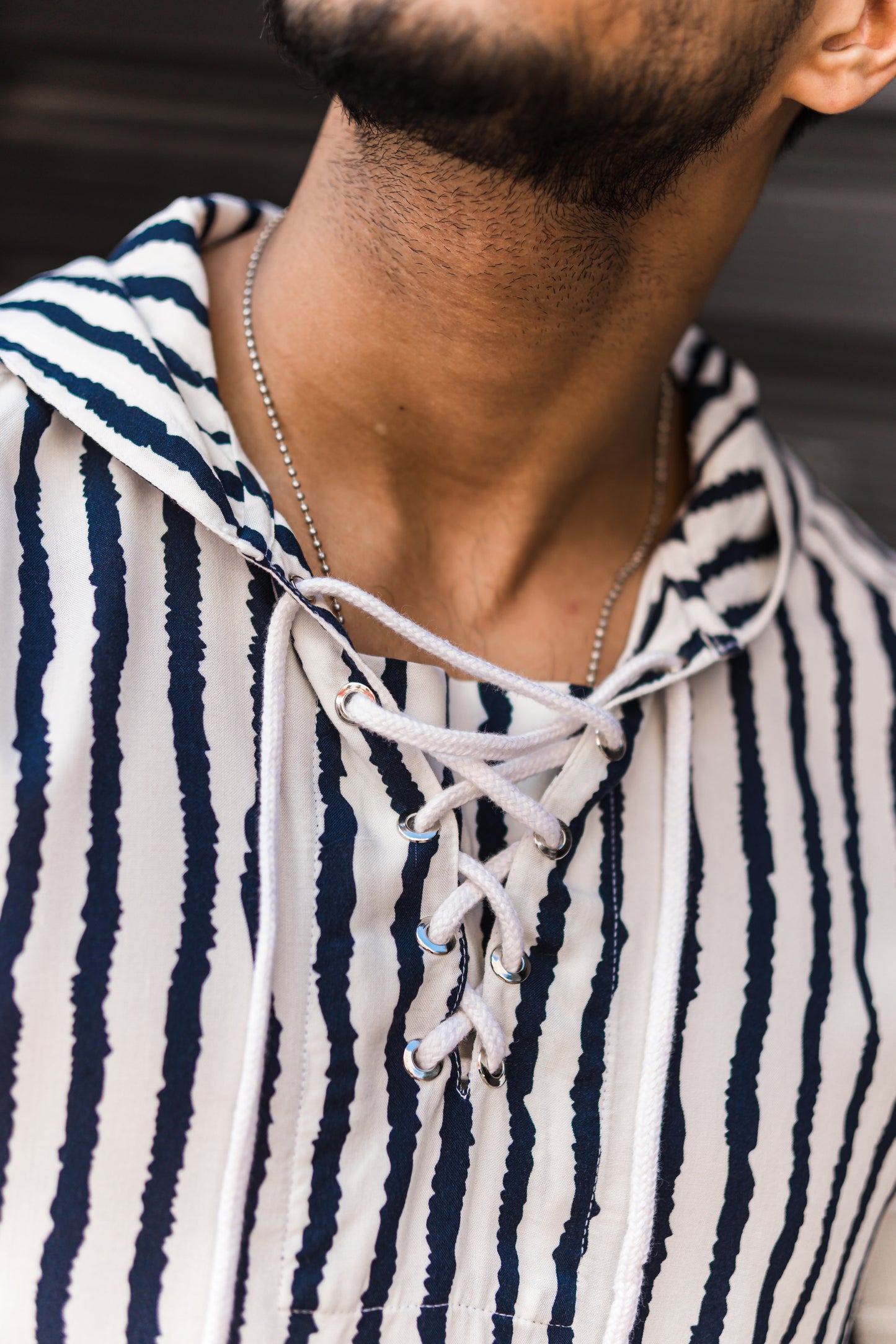 White Stripe Hooded Full Sleeves Shirt