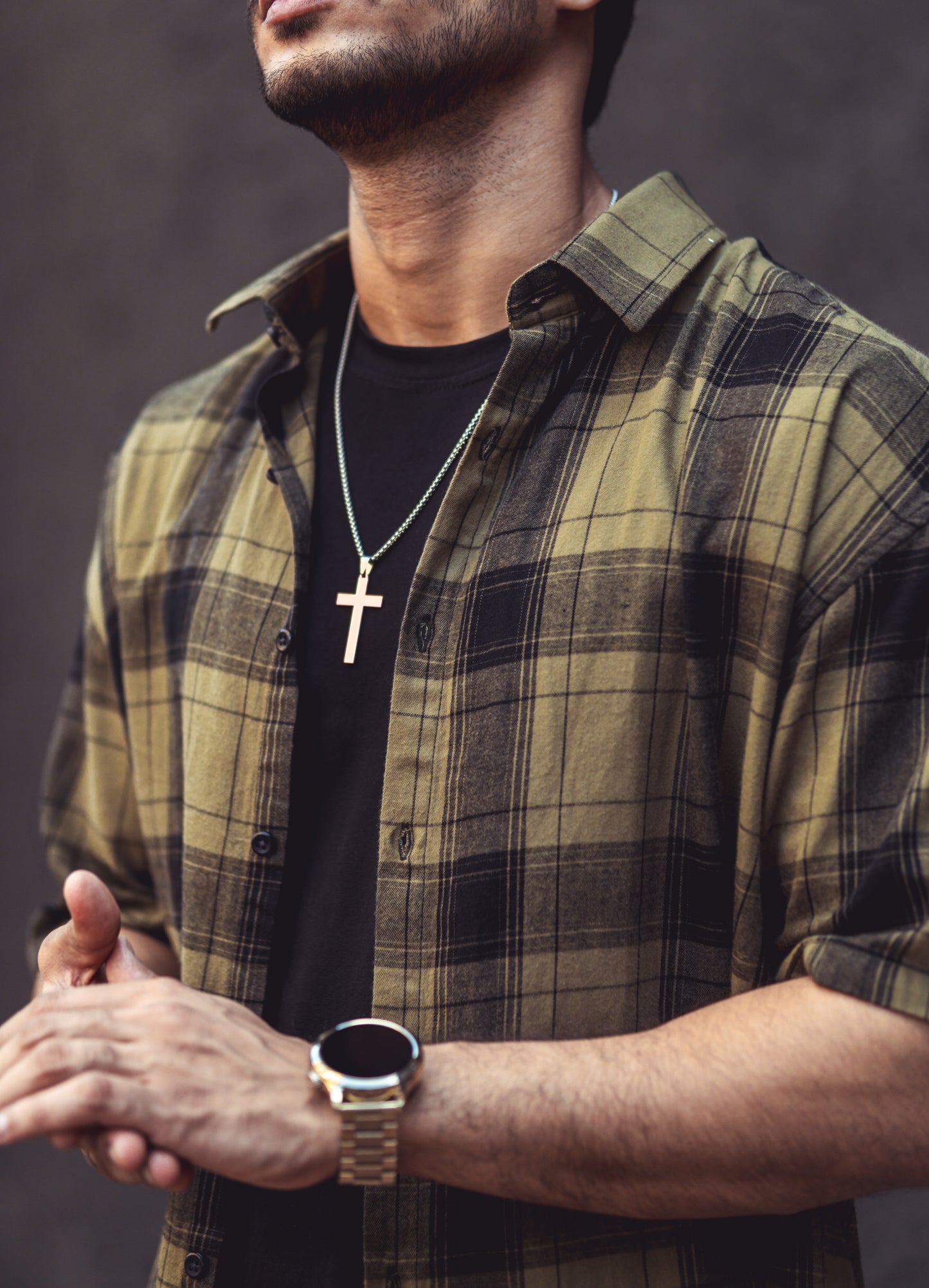Olive Green Checks Print Shirt