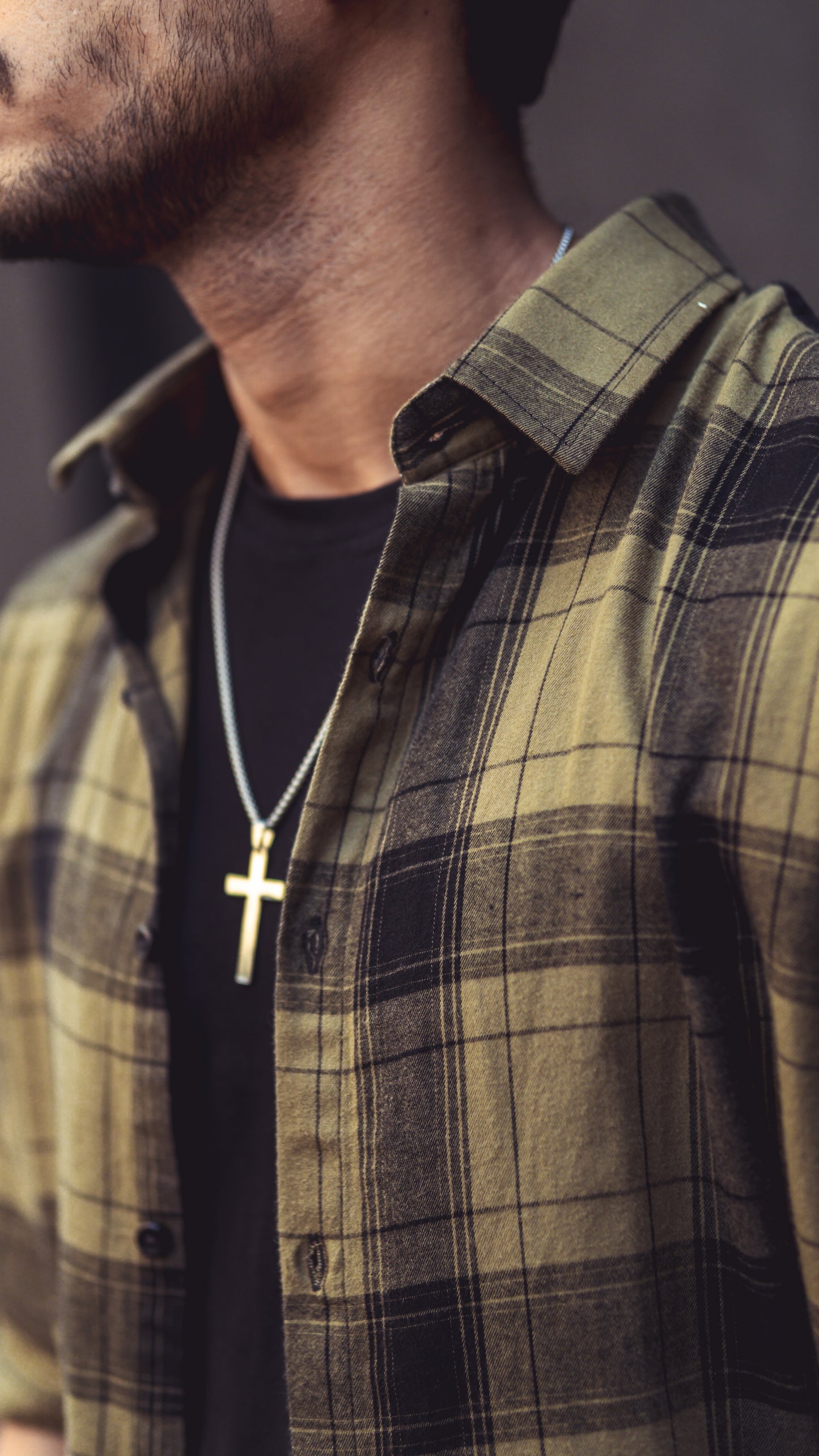 Olive Green Checks Print Shirt