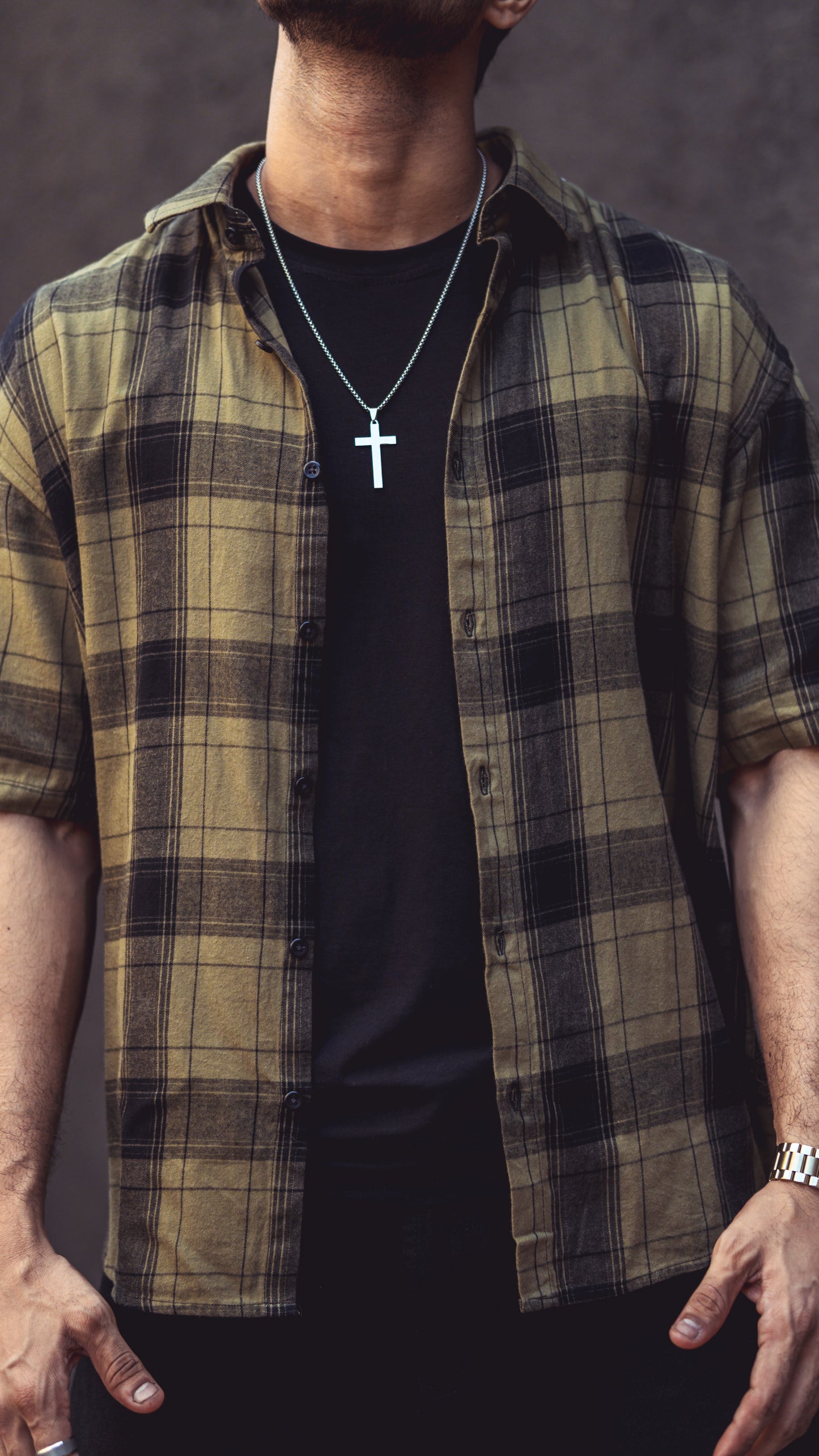 Olive Green Checks Print Shirt