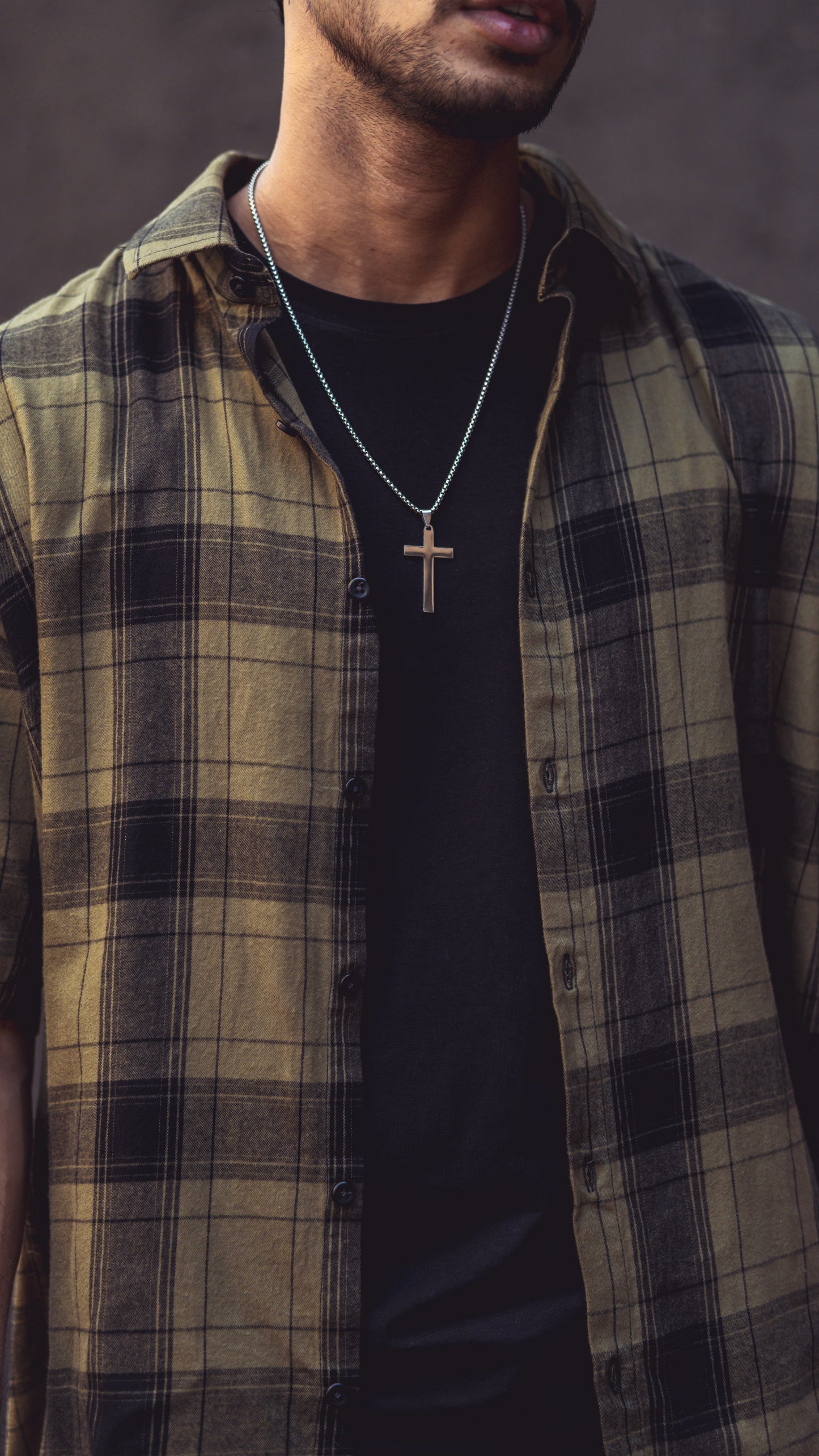 Olive Green Checks Print Shirt