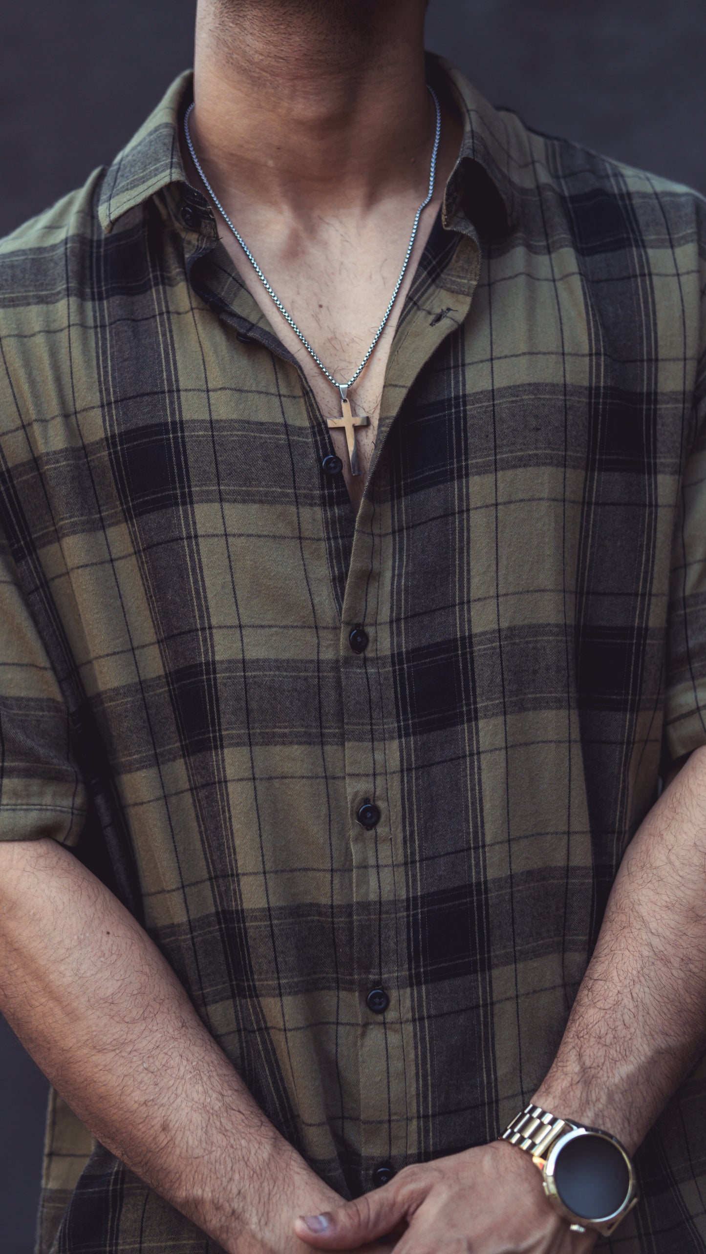 Olive Green Checks Print Shirt