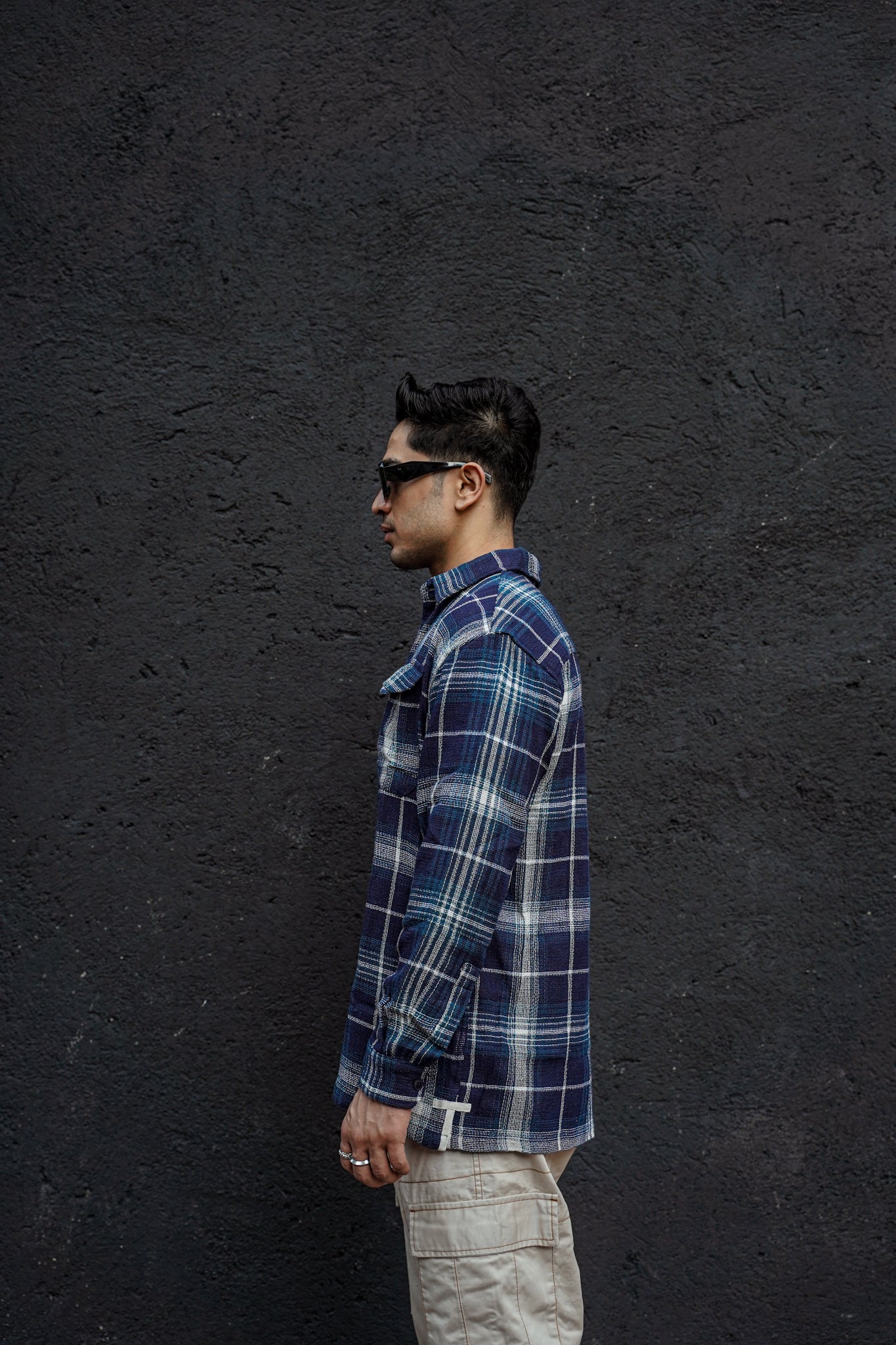Navy Blue Plaid Flannel Shirt