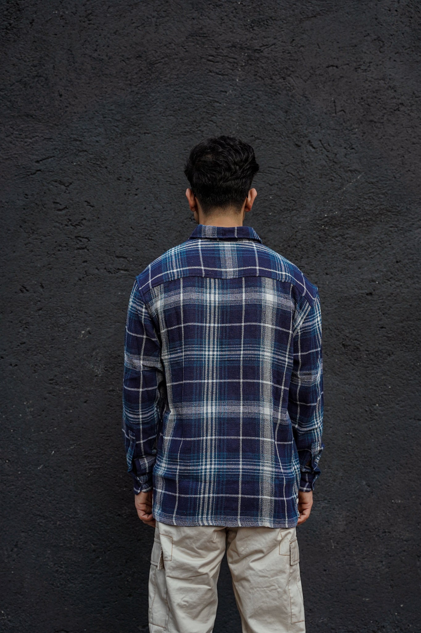 Navy Blue Plaid Flannel Shirt