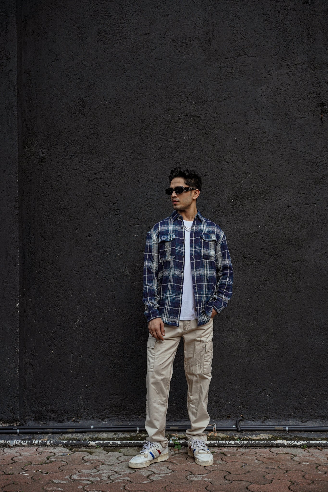 Navy Blue Plaid Flannel Shirt