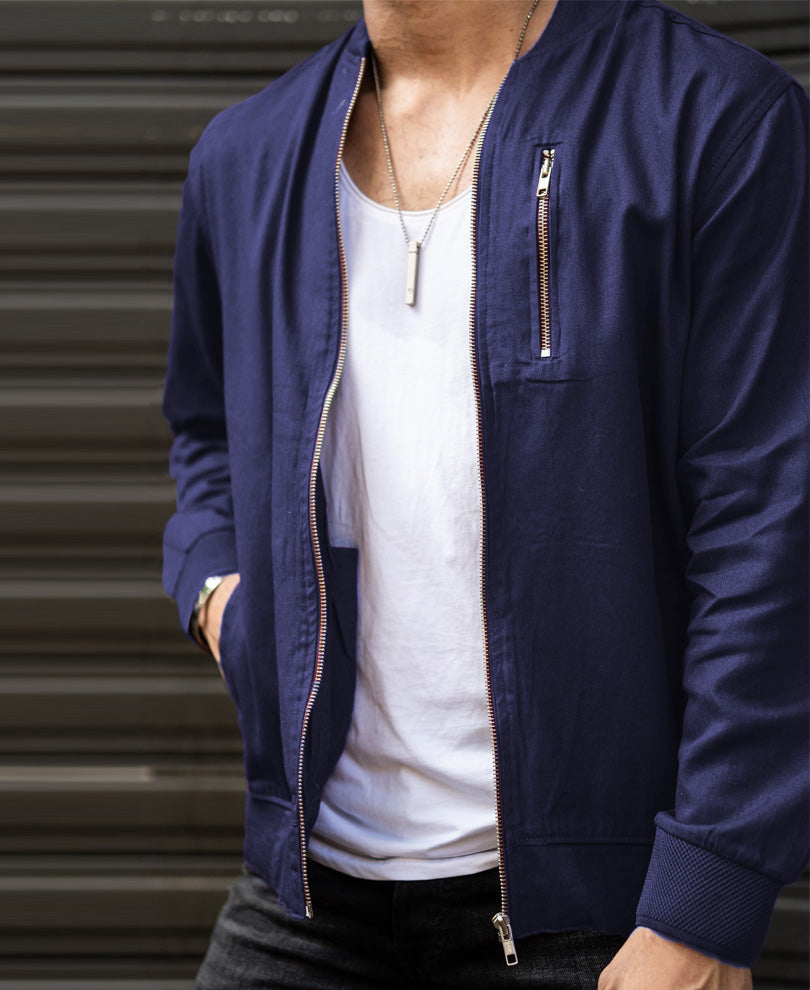 Navy Blue Cotton Bomber Jacket
