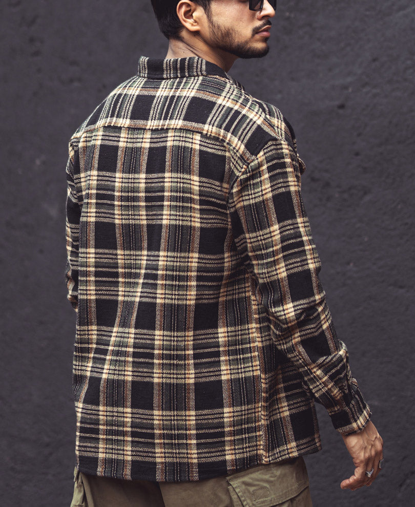 Multicolor Checks Double Pockets Oversize Drop Shoulder Shirt