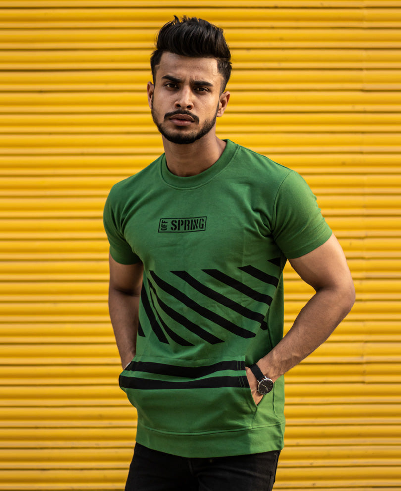 Green Off Spring Printed Half Sleeves T-Shirt