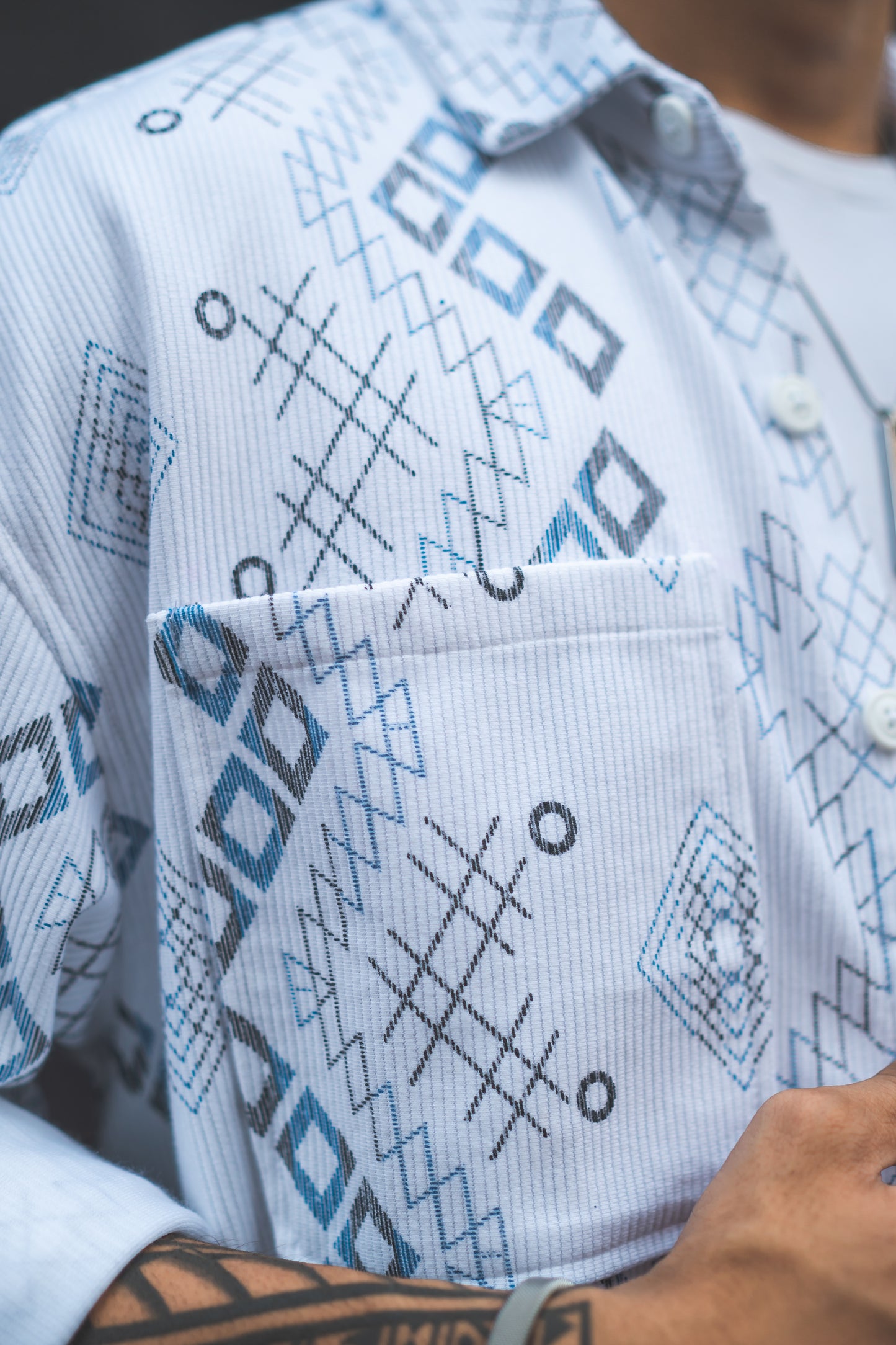 White Ethnic Print Oversized Shirt