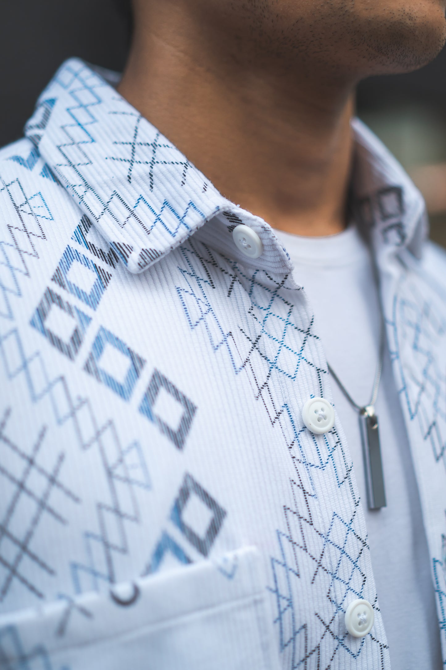 White Ethnic Print Oversized Shirt