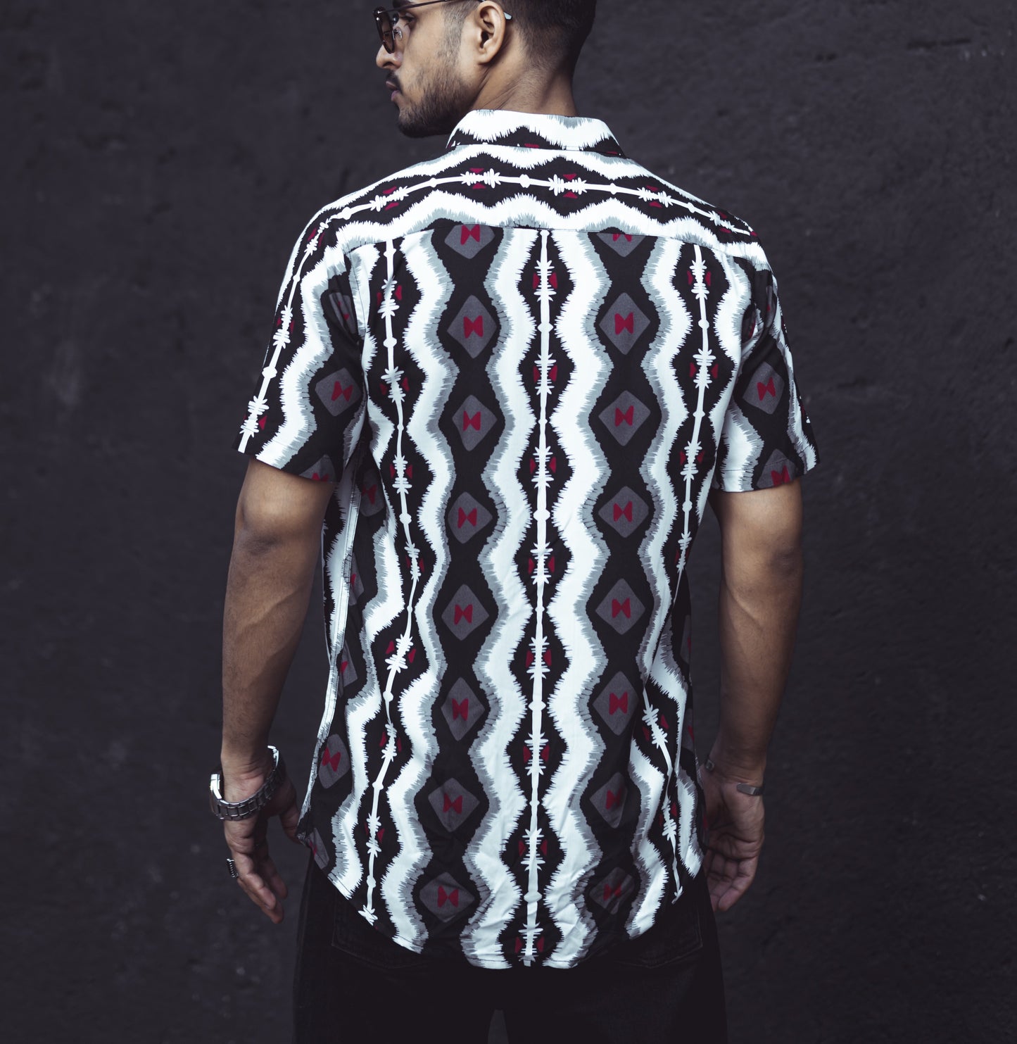Black Resist-Dye Print Short-Sleeve Shirt