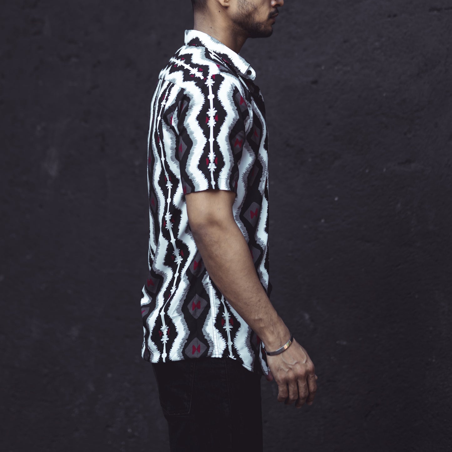 Black Resist-Dye Print Short-Sleeve Shirt
